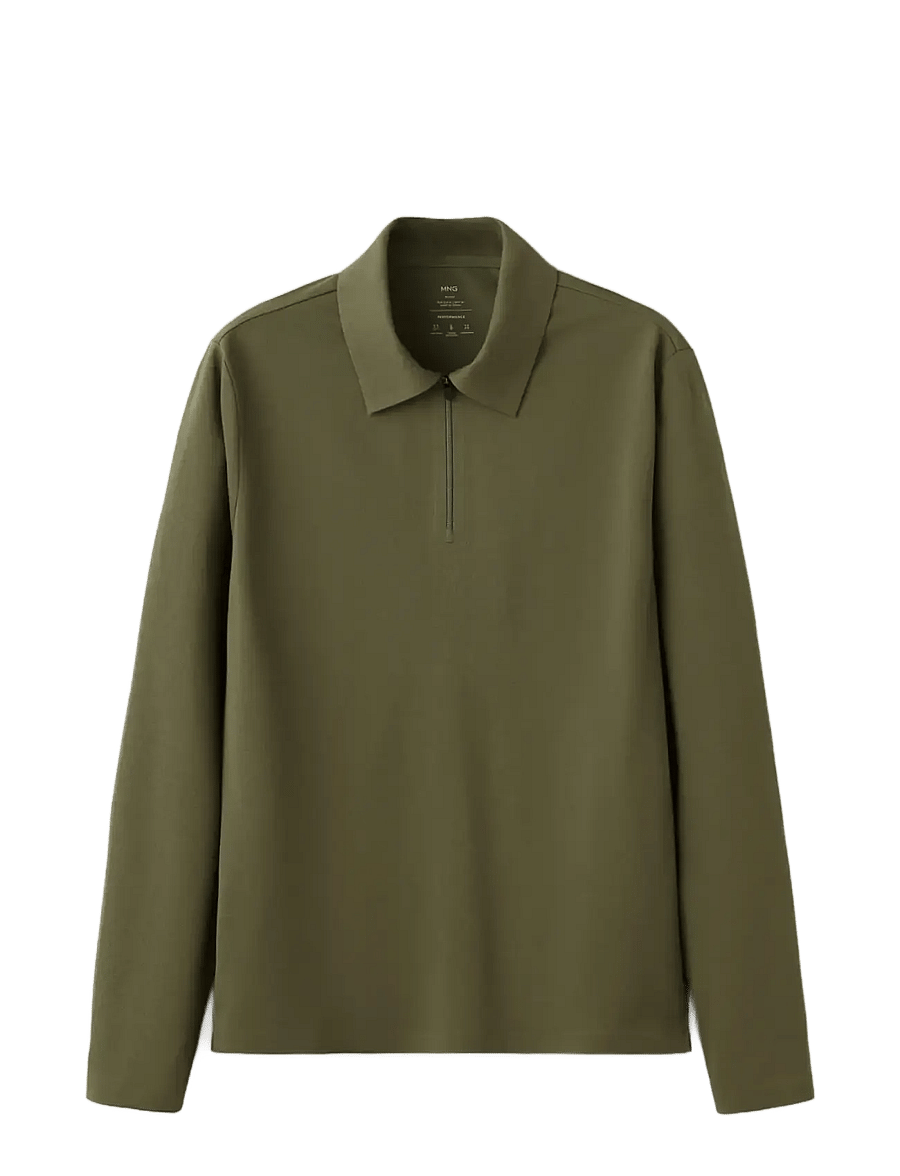 Mango - Regular fit zip polo with Thermolite® - poloer i strik med lange ærmer - beige - khaki - 1