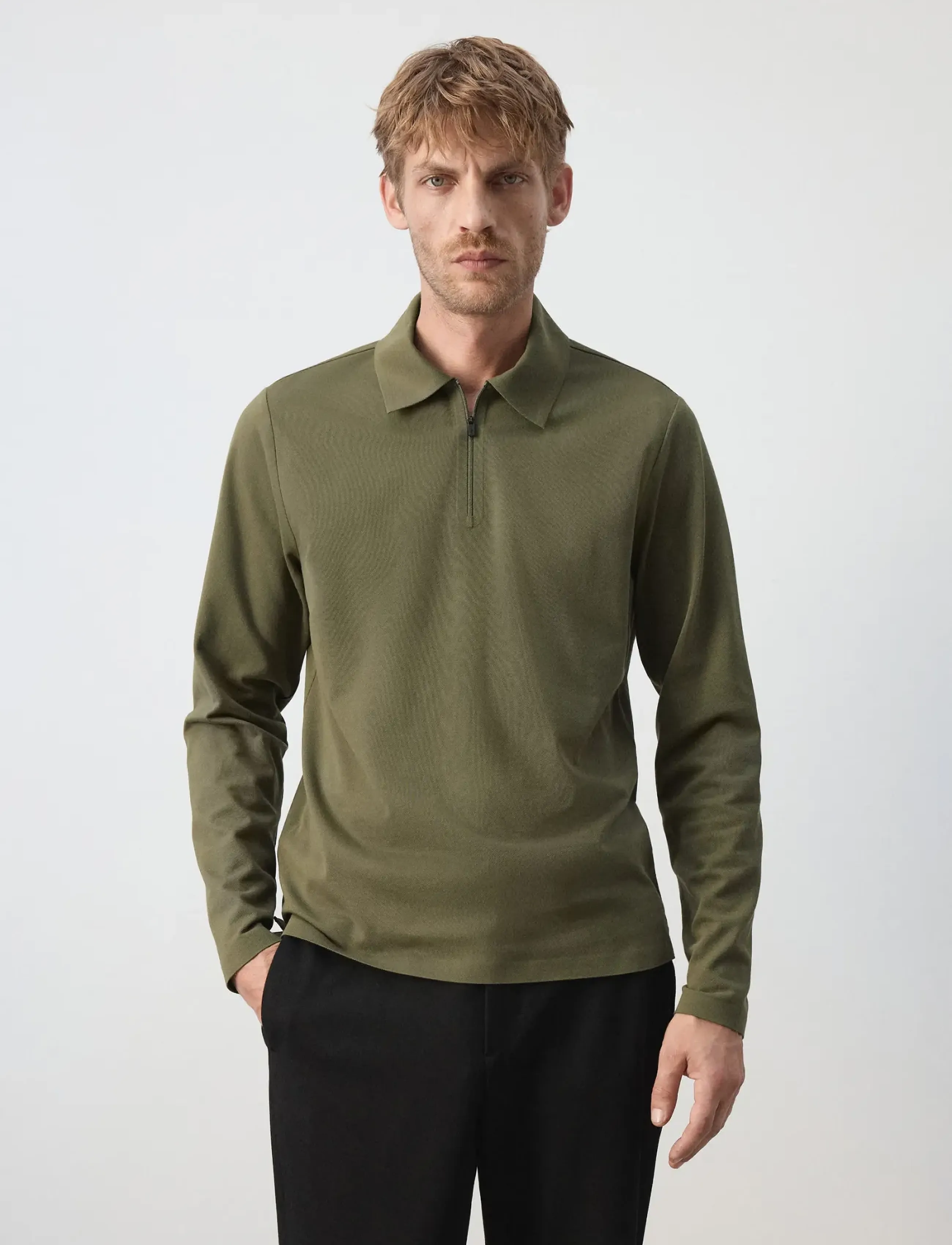 Mango - Regular fit zip polo with Thermolite® - poloer i strik med lange ærmer - beige - khaki - 0