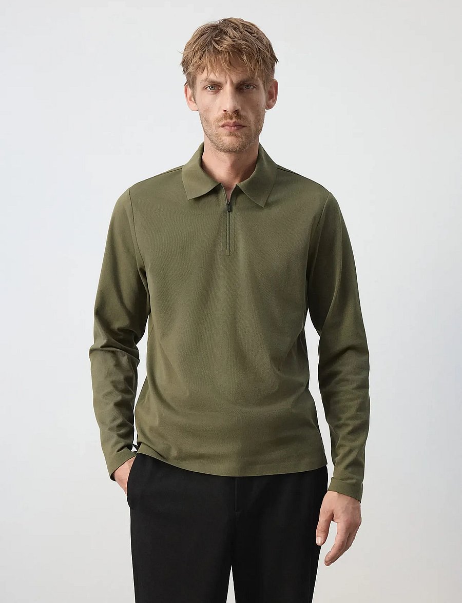 Mango - Regular fit zip polo with Thermolite® - poloer i strik med lange ærmer - beige - khaki - 0