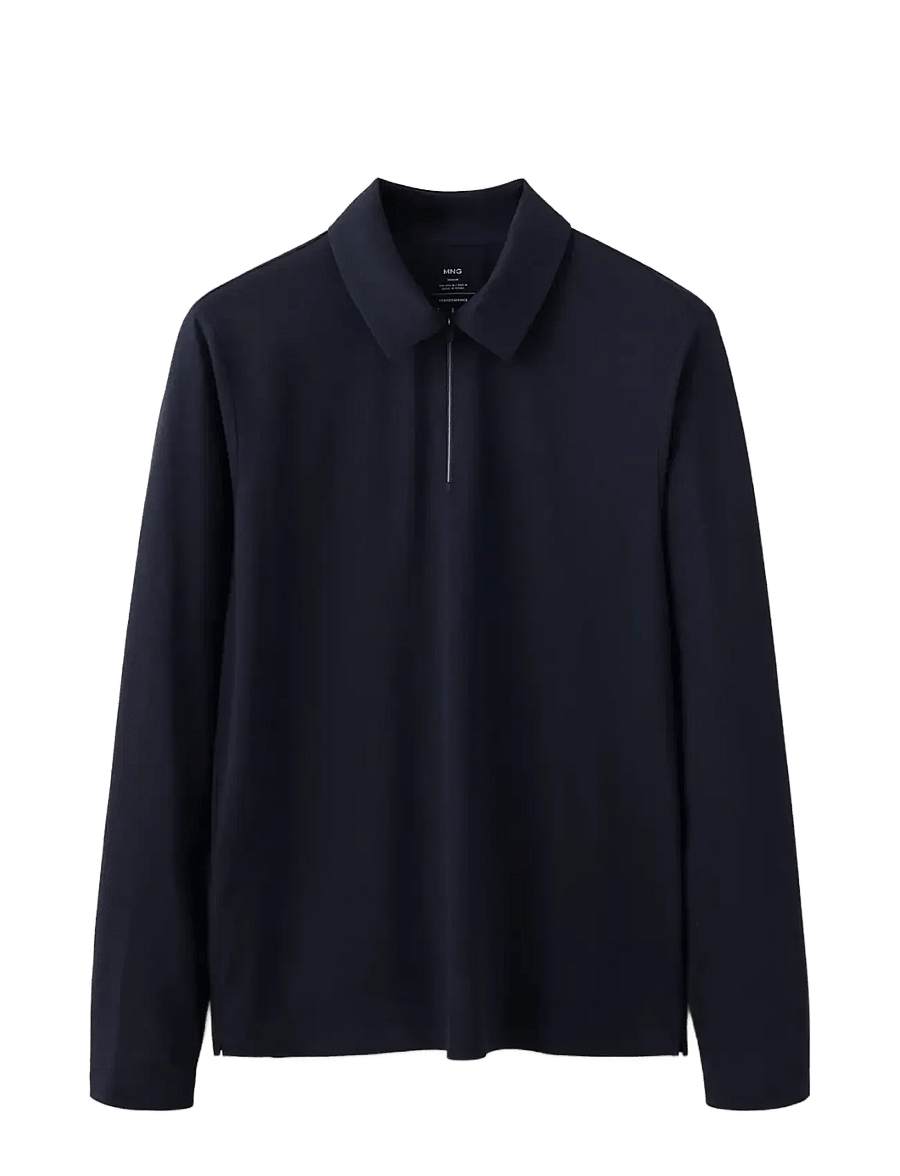 Mango - Regular fit zip polo with Thermolite® - poloer i strik med lange ærmer - navy - 1