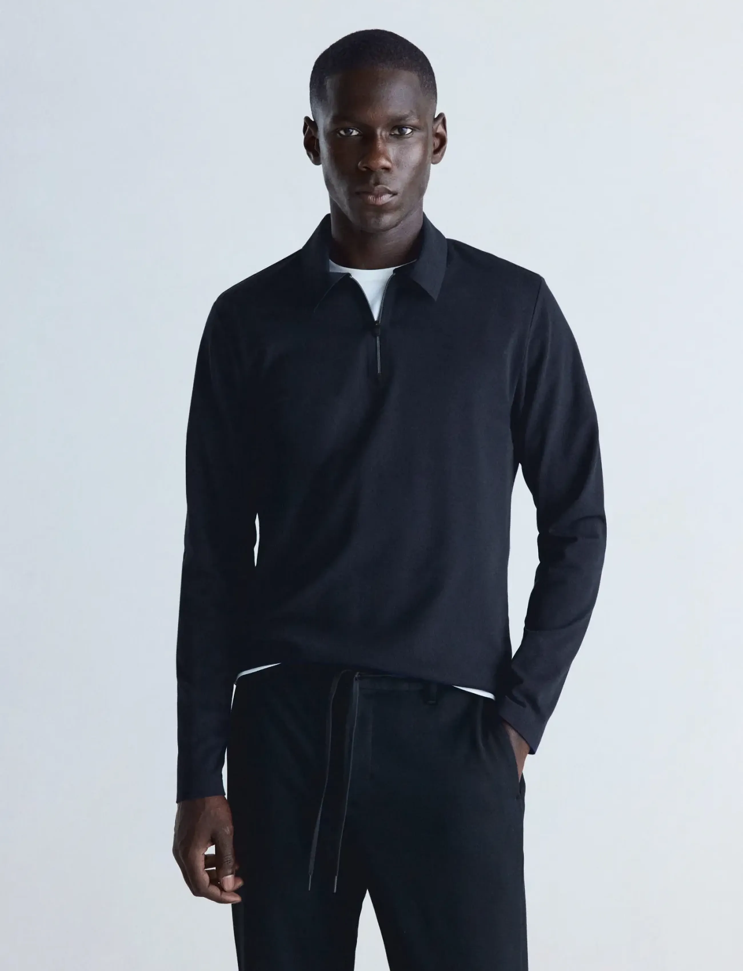 Mango - Regular fit zip polo with Thermolite® - poloer i strik med lange ærmer - navy - 0