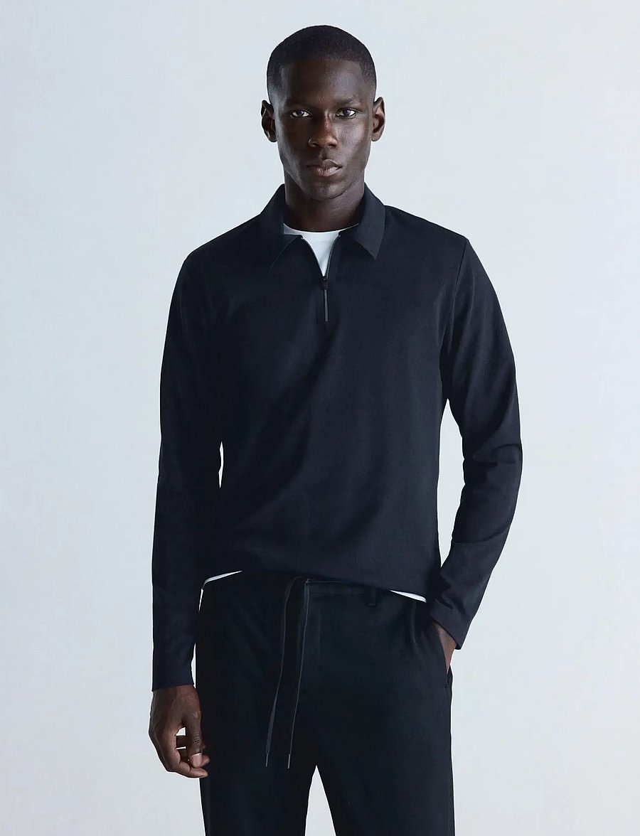 Mango - Regular fit zip polo with Thermolite® - poloer i strik med lange ærmer - navy - 0