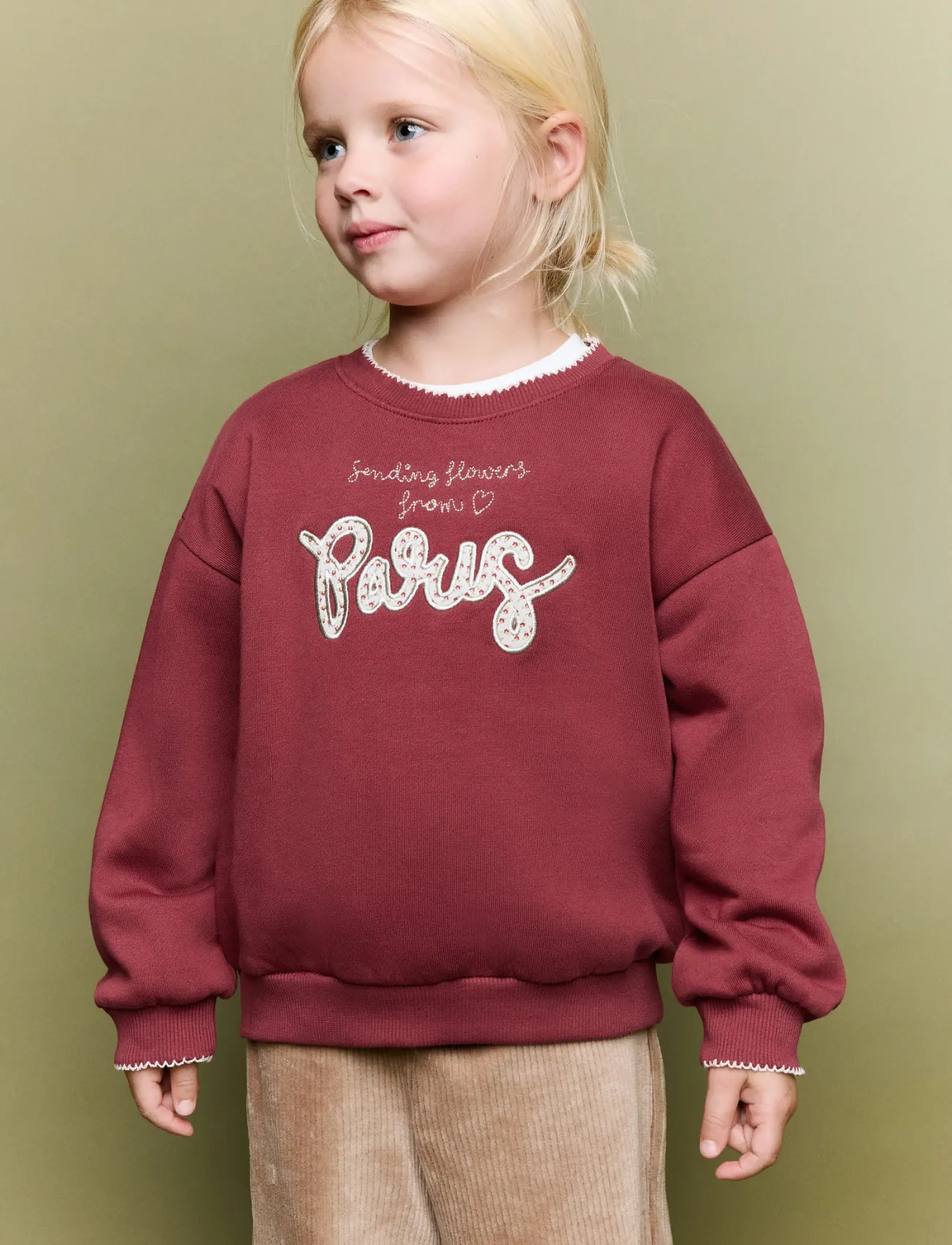 Mango Sweatshirt with embroidered detail - Sweatshirts - DARK RED / burgundy