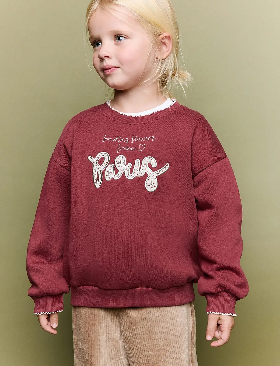 Mango - Sweatshirt with embroidered detail - shop efter alder - dark red - 0