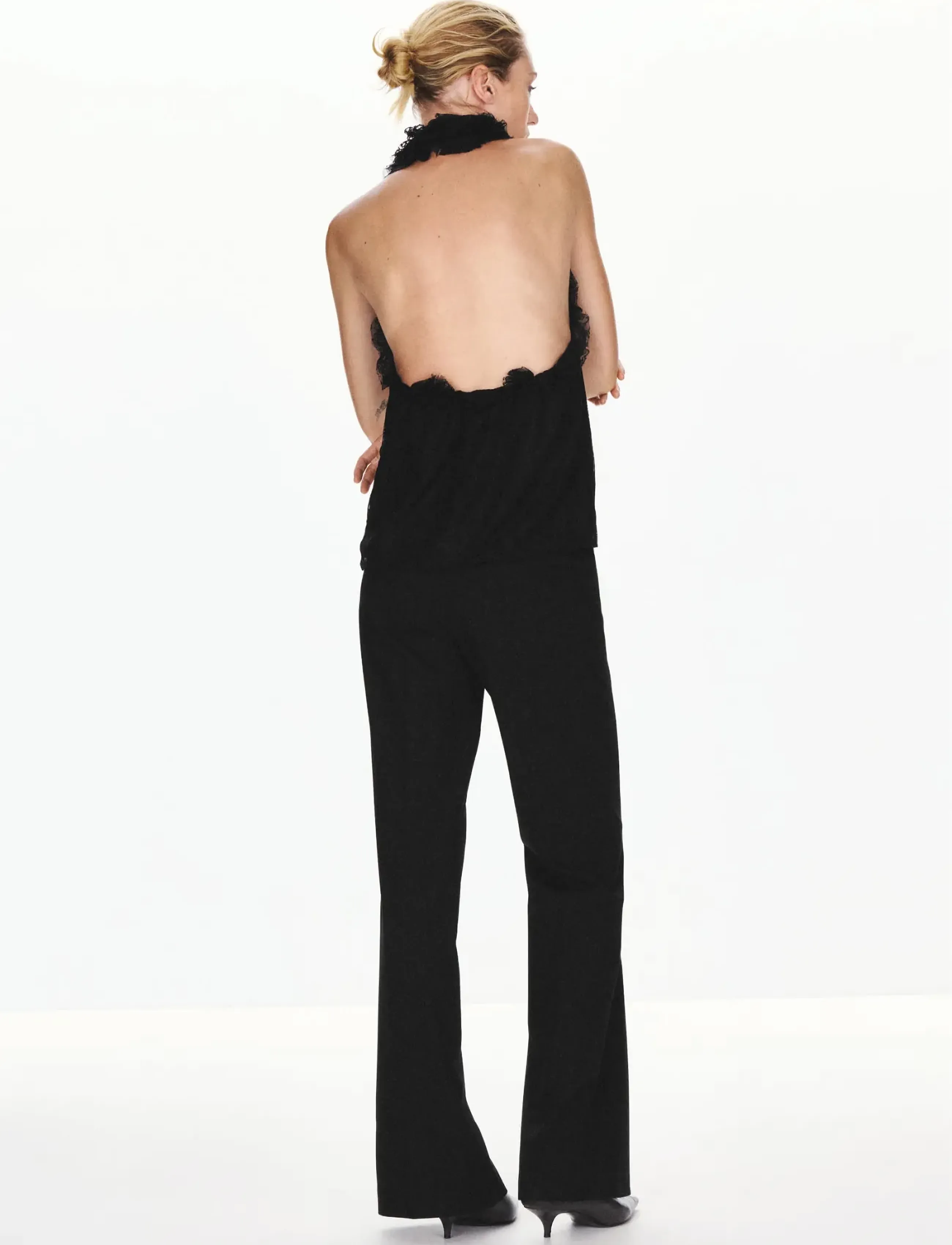 Mango - Halter top with lace frills - linnen - black - 2