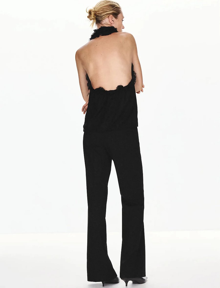 Mango - Halter top with lace frills - linnen - black - 2