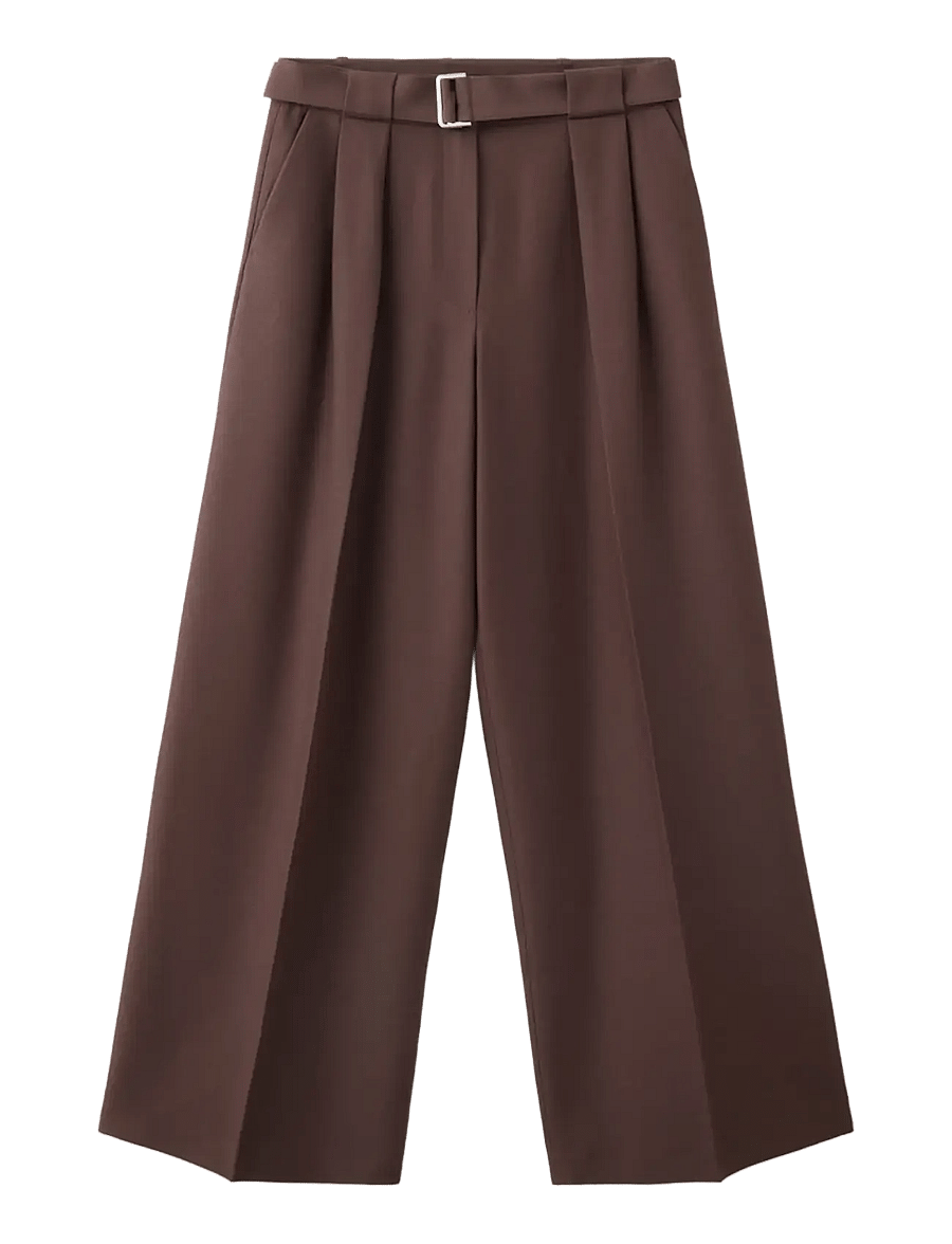 Mango - Wide leg trousers with belt - vida byxor - brown - 0