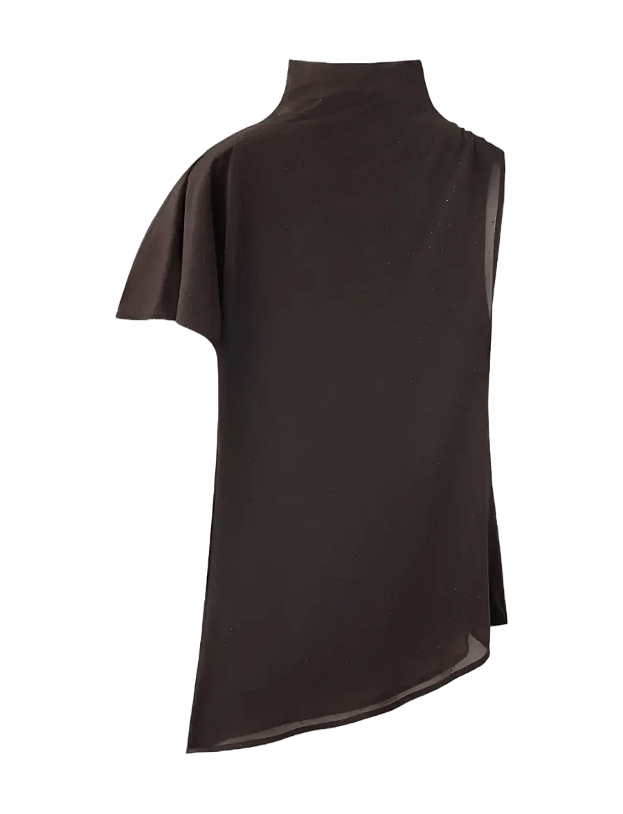 Mango - Asymmetrical top with rhinestones - kortärmade blusar - dark brown - 1