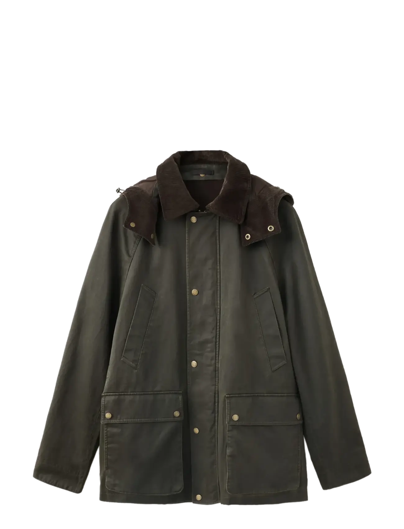 Mango Waxed parka with detachable hood - Höstgarderoben - DARK GREEN / khaki/green