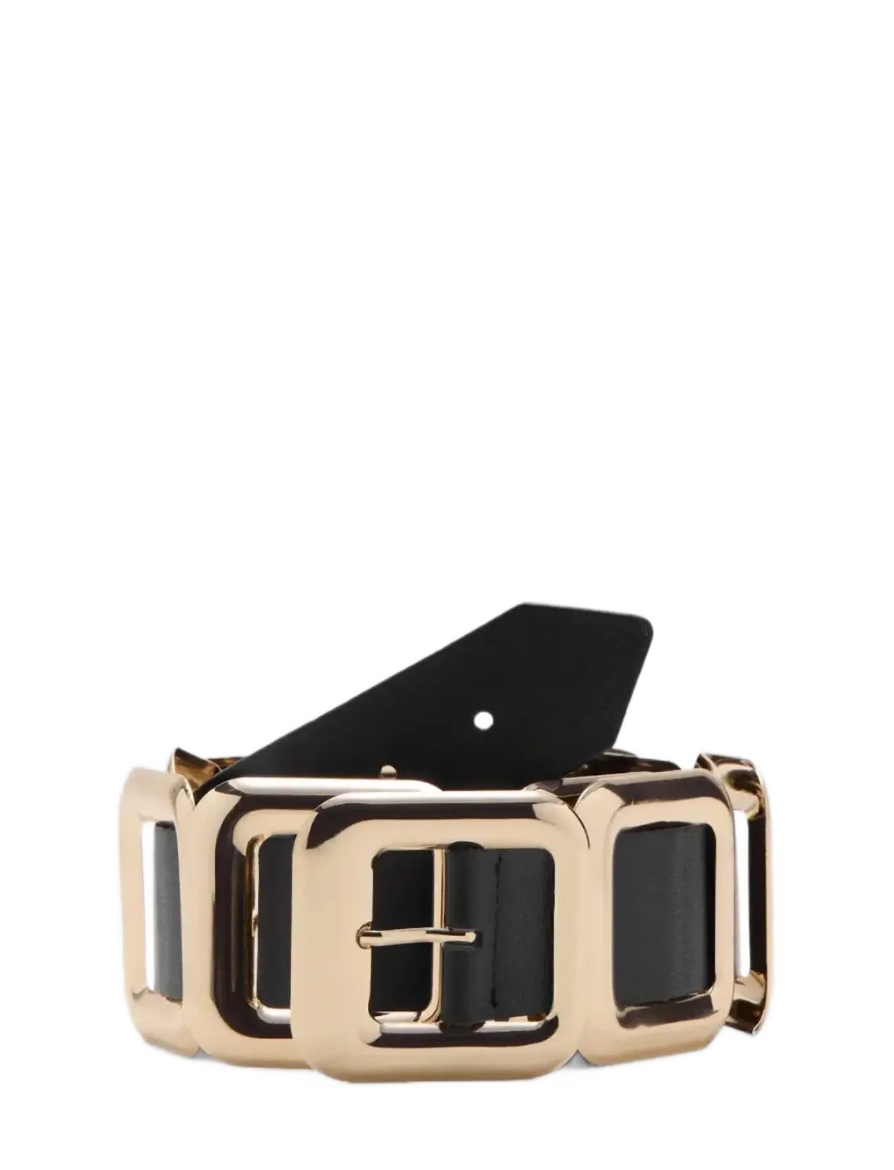 Mango Leather Belt With Square Design, S, Black, Belts > Casual Belt, Dame