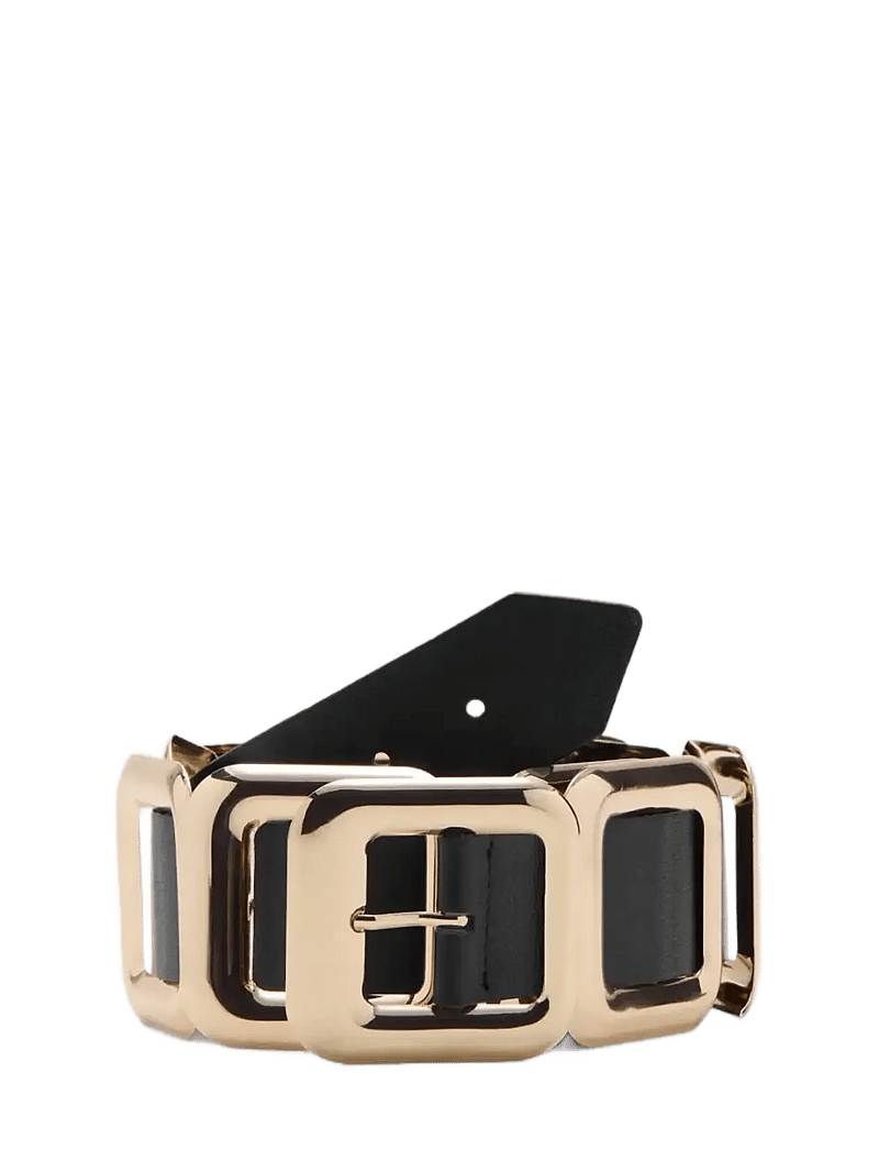 Mango - Leather belt with square design - læderbælter - black - 0