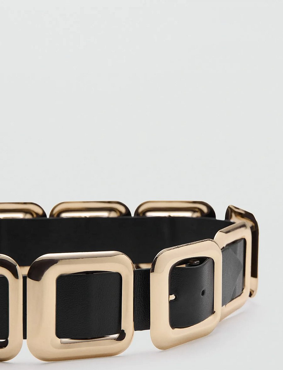 Mango - Leather belt with square design - læderbælter - black - 1
