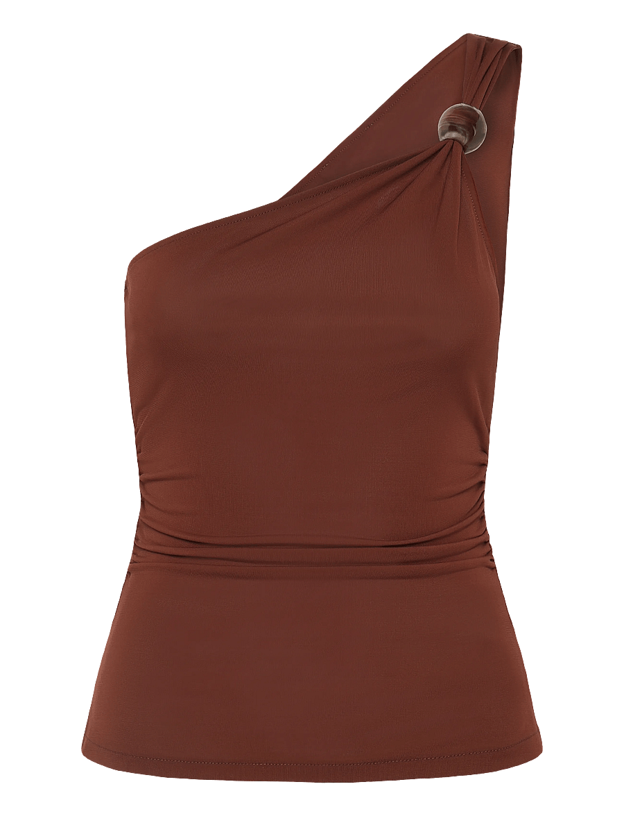 Mango - Asymmetric top with bead detail - linnen - medium orange - 0