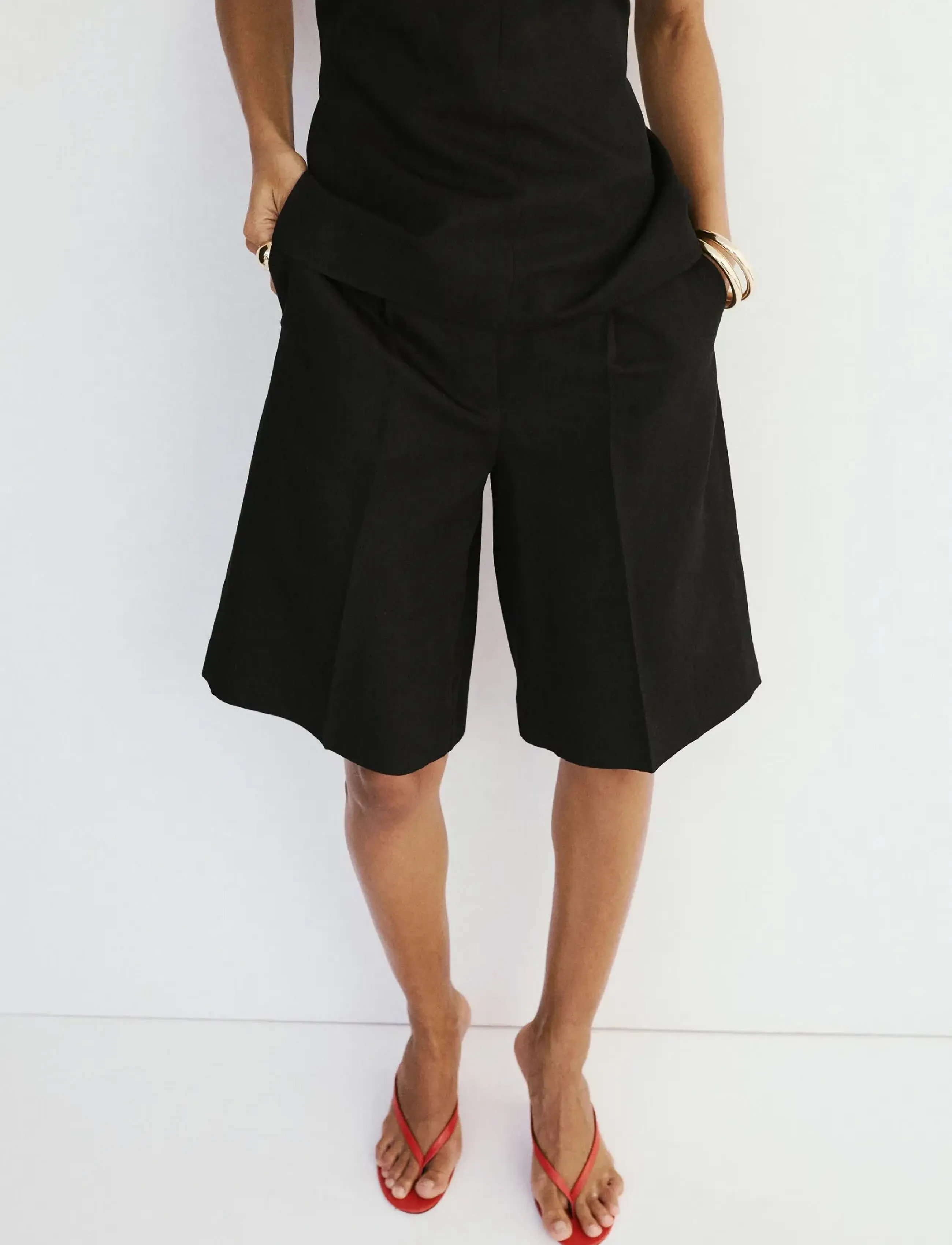 Mango Straight linen Bermuda shorts - Shorts - BLACK / black