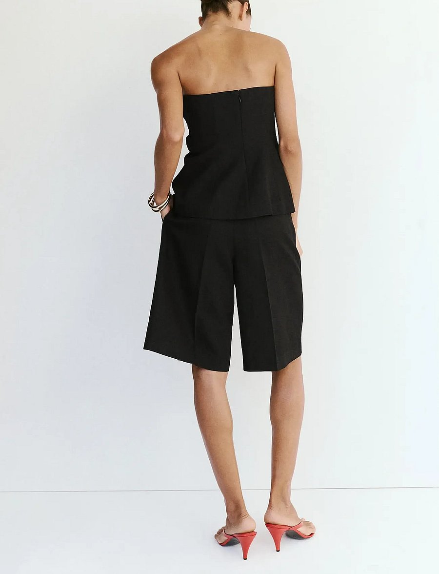 Mango - Straight linen Bermuda shorts - hørshorts - black - 2