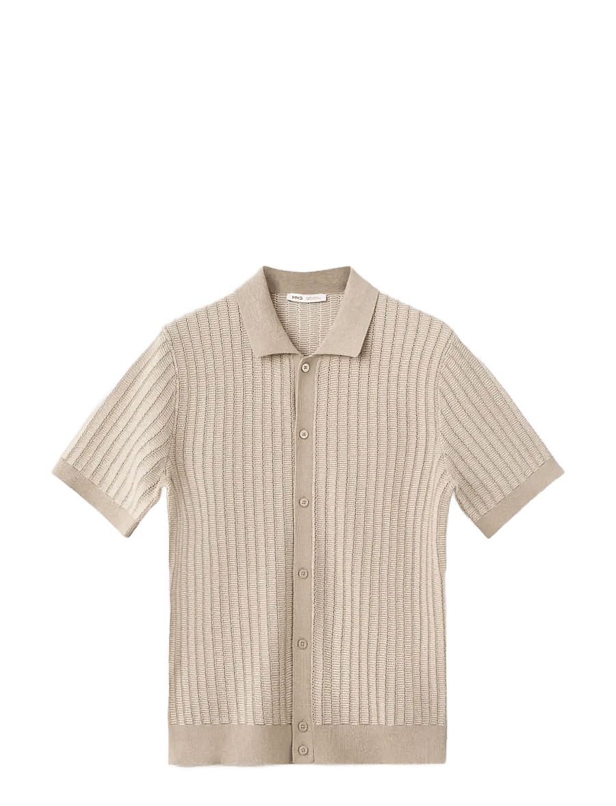 Mango - 100% cotton structured knit shirt - gestrickte polohemden - lt pastel brown - 0