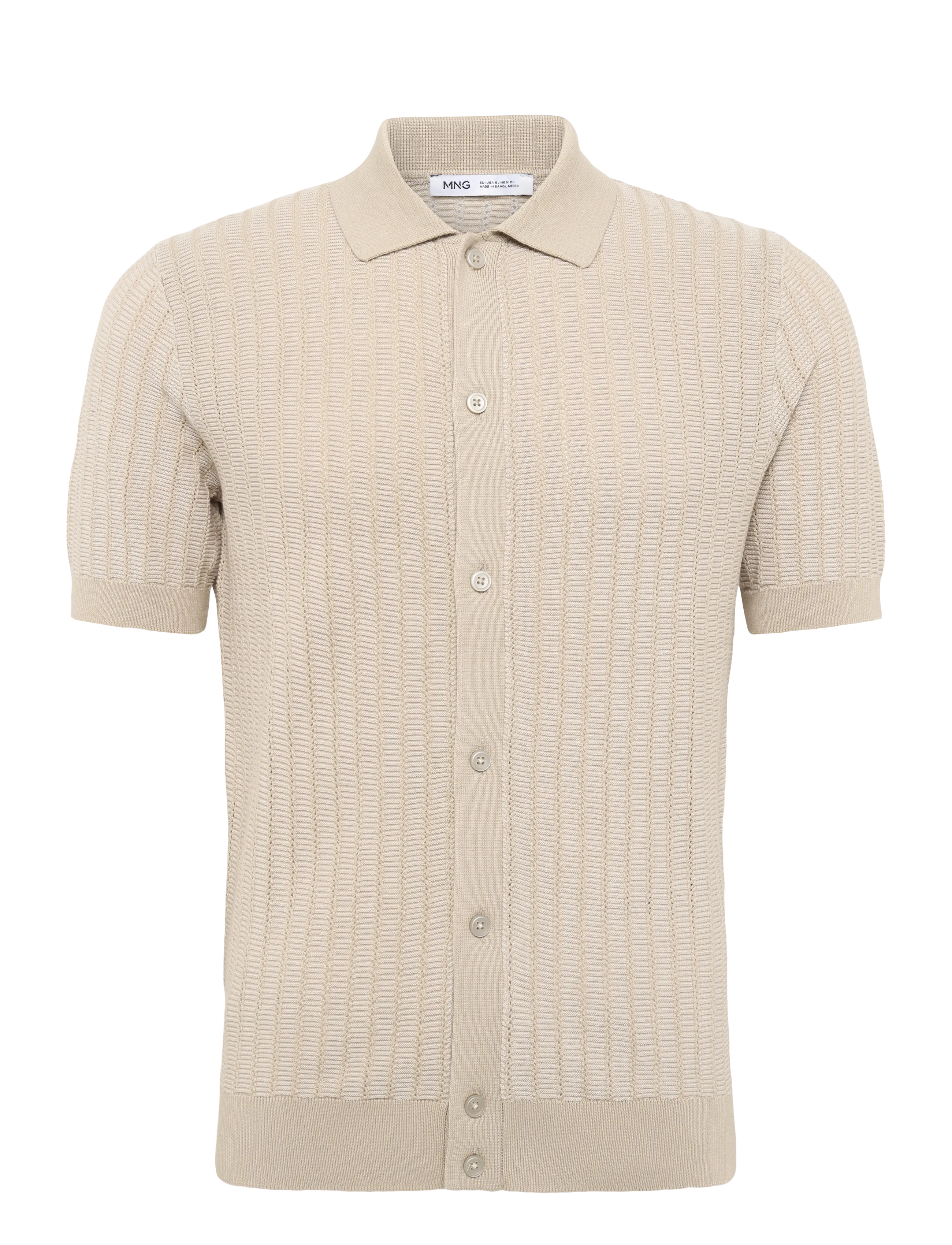 Mango 100% cotton structured knit shirt - Kläder - LT PASTEL BROWN / beige