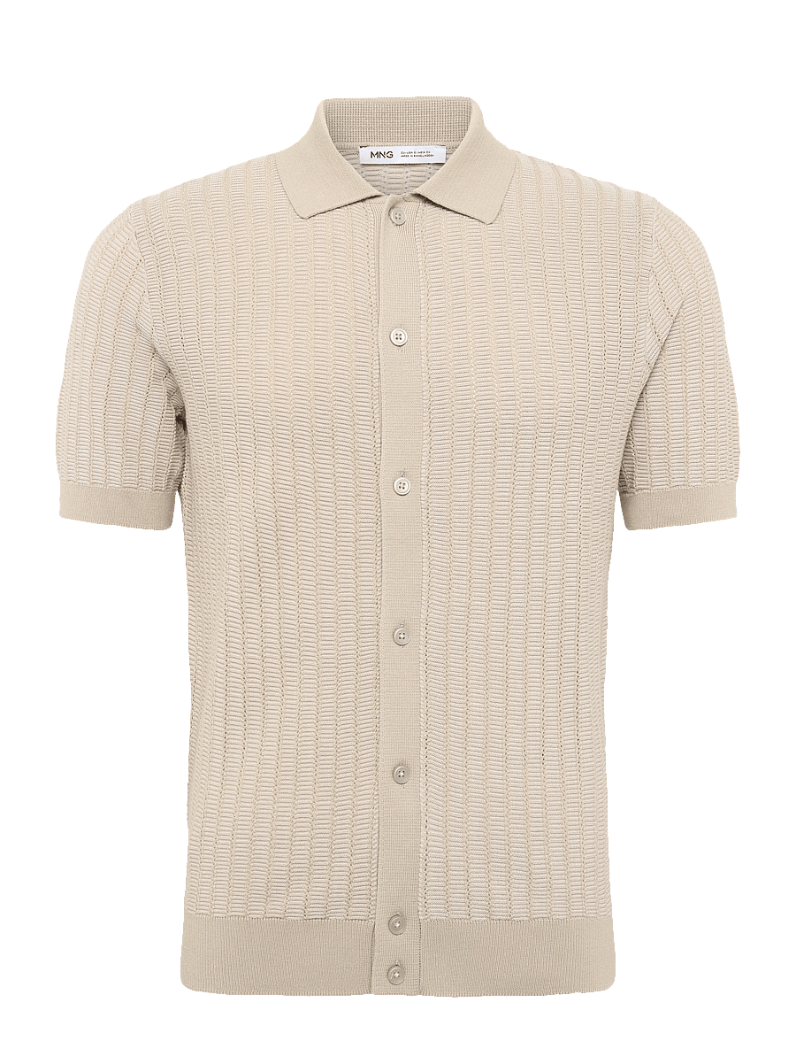 Mango - 100% cotton structured knit shirt - stickade pikéer - lt pastel brown - 0