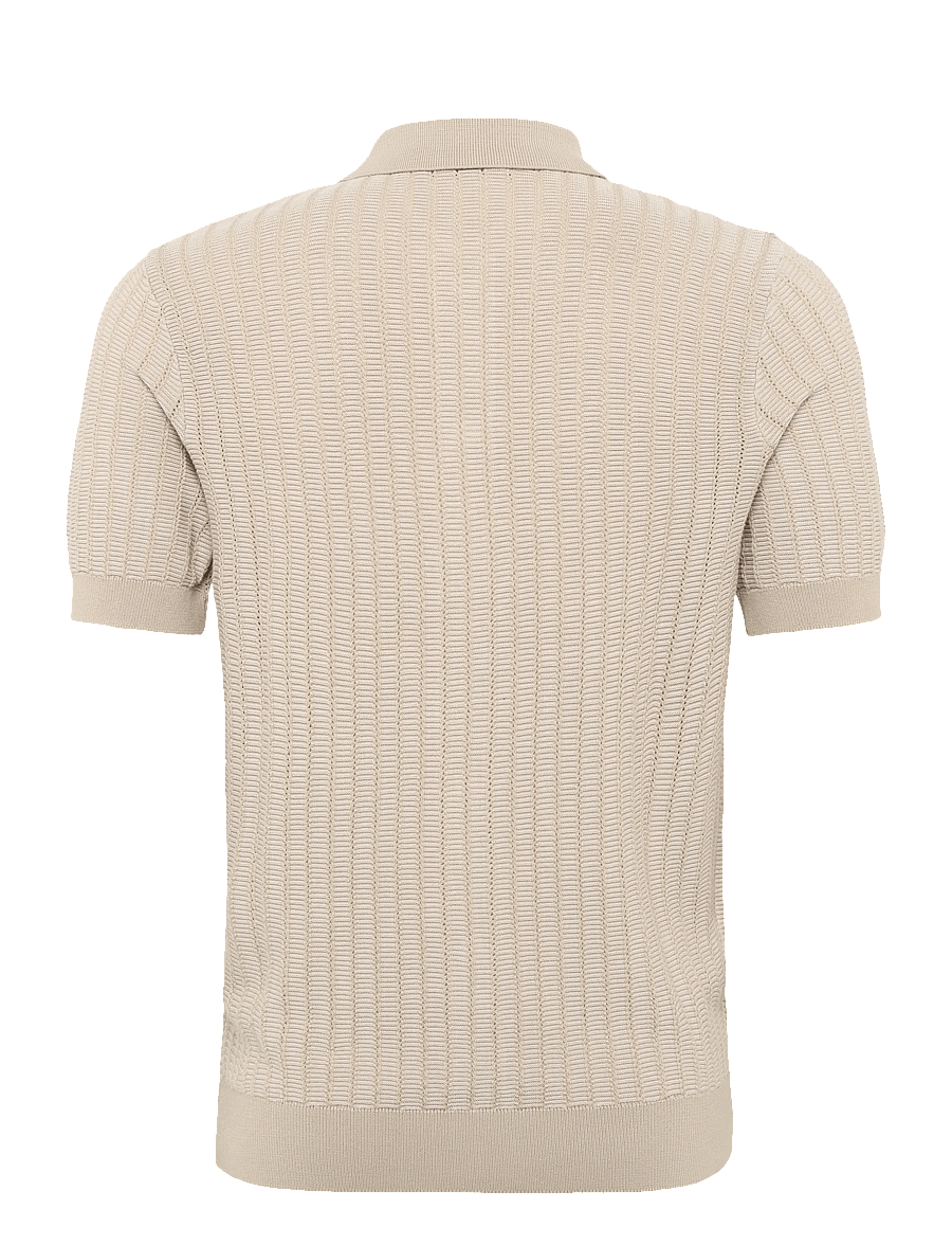 Mango - 100% cotton structured knit shirt - stickade pikéer - lt pastel brown - 1