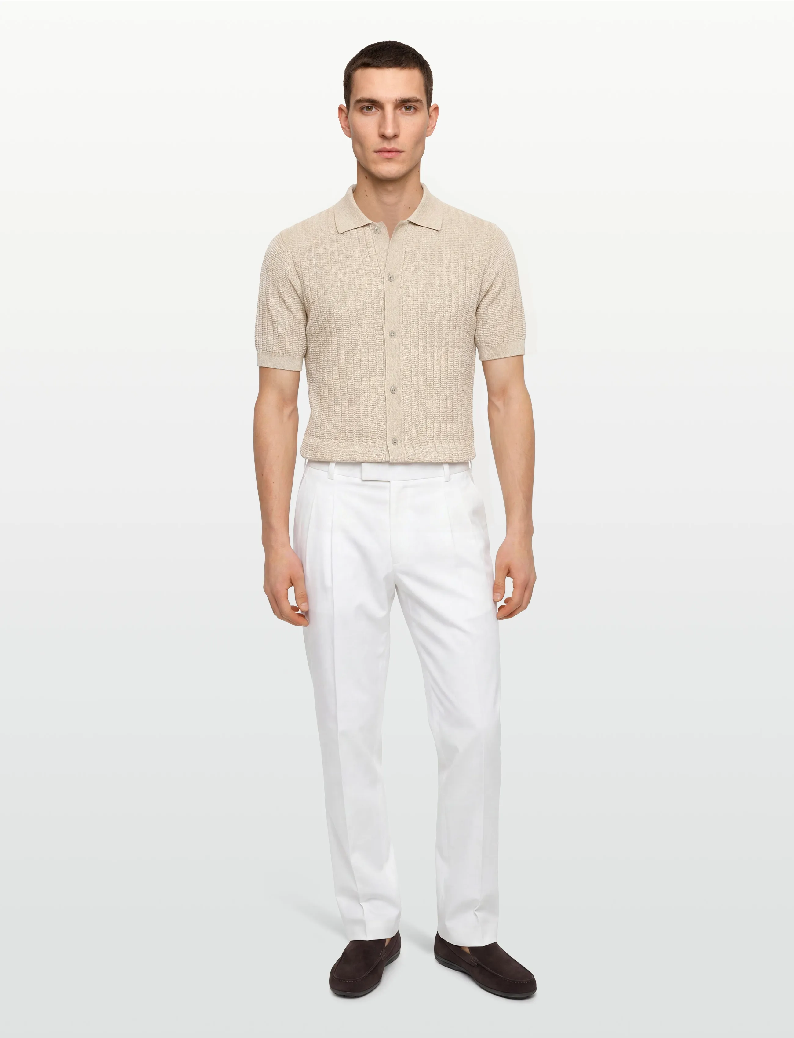 Mango 100% cotton structured knit shirt - Poloskjorter i strik med korte ærmer - LT PASTEL BROWN / beige