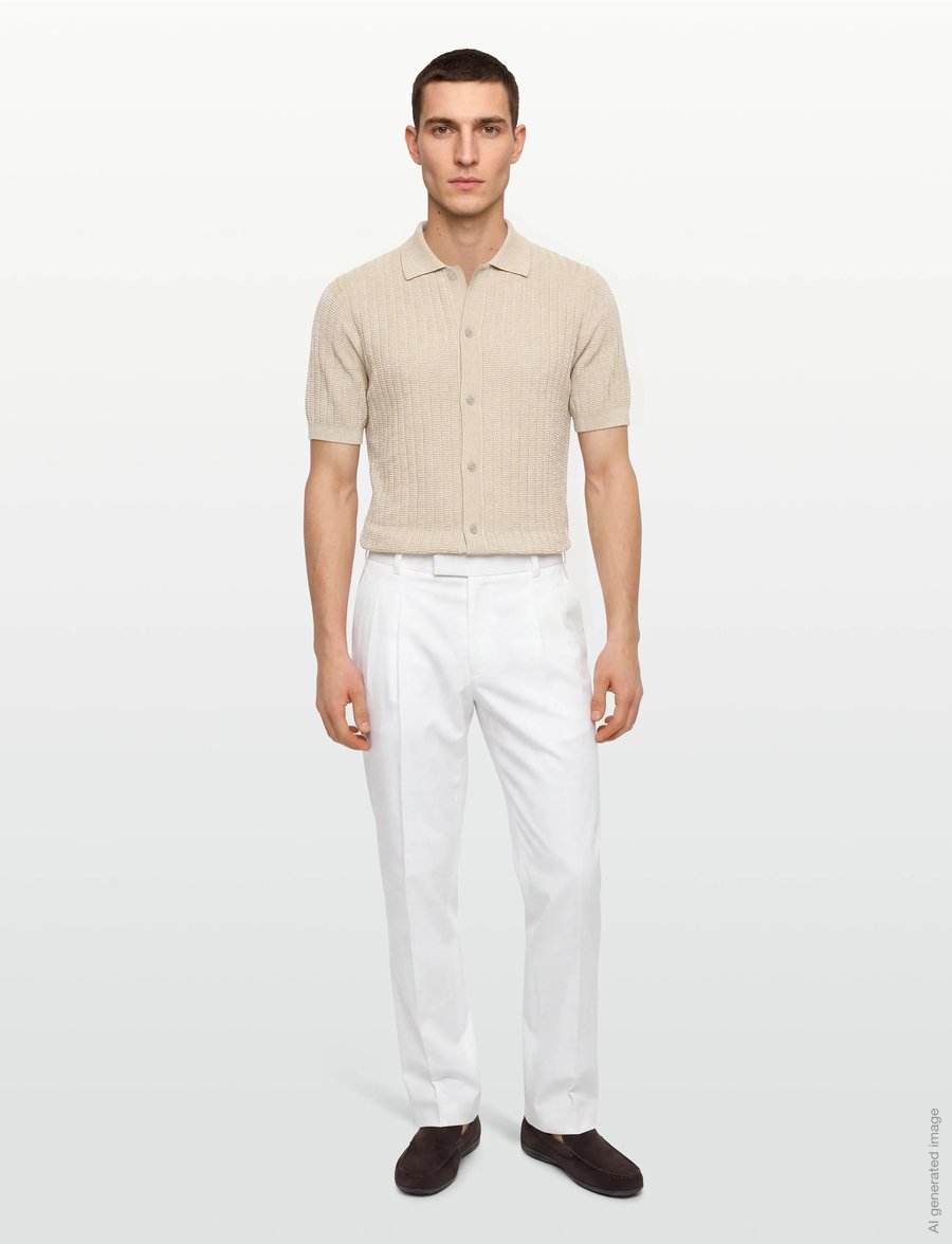 Mango - 100% cotton structured knit shirt - polostrik - lt pastel brown - 0