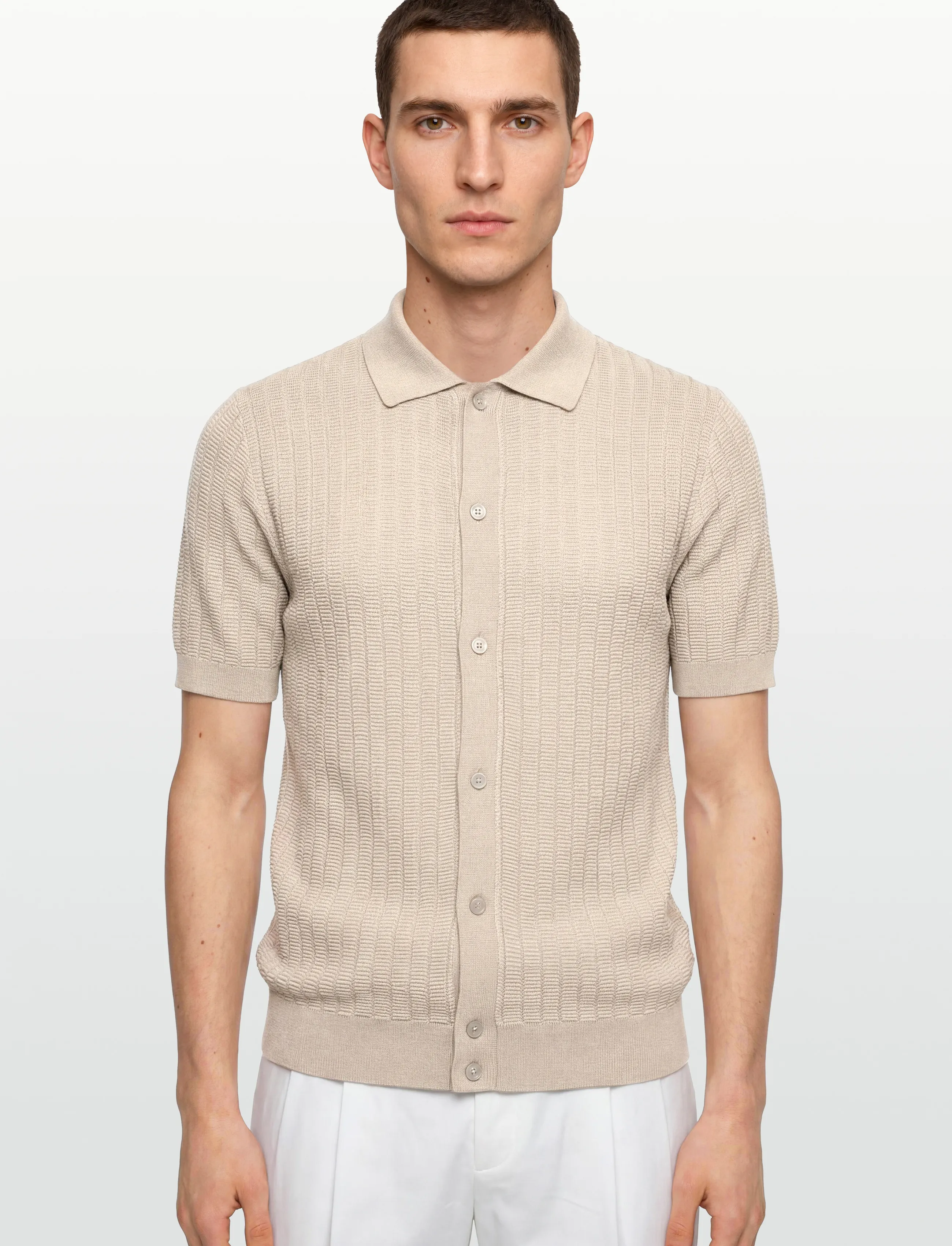 Mango - 100% cotton structured knit shirt - kortærmede poloer - lt pastel brown - 3