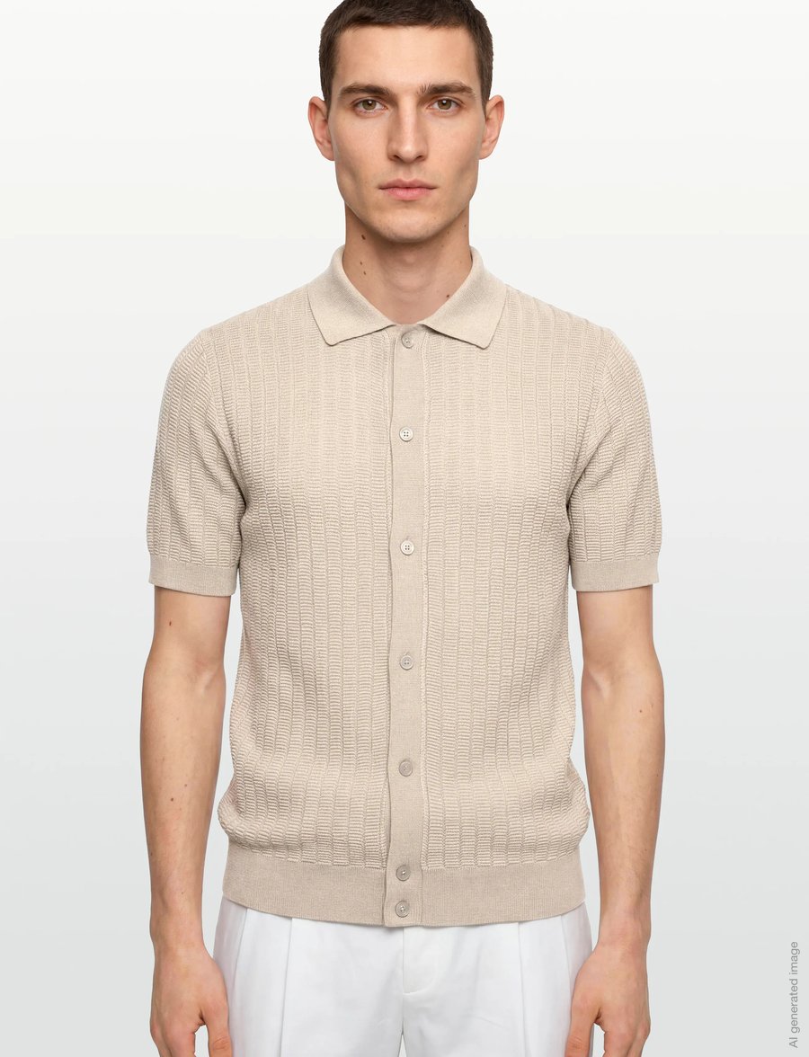 Mango - 100% cotton structured knit shirt - polostrik - lt pastel brown - 3