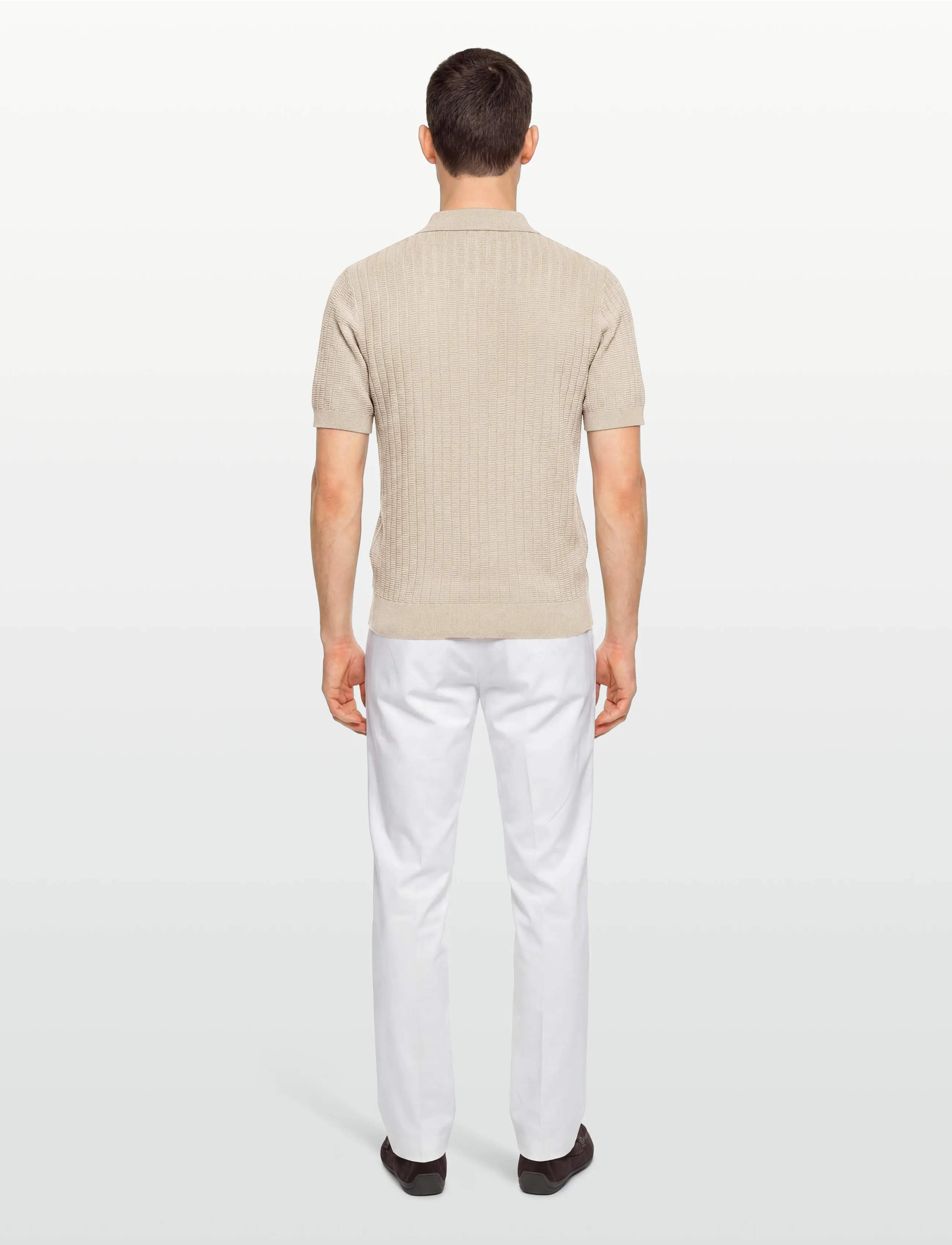 Mango - 100% cotton structured knit shirt - kortærmede poloer - lt pastel brown - 4