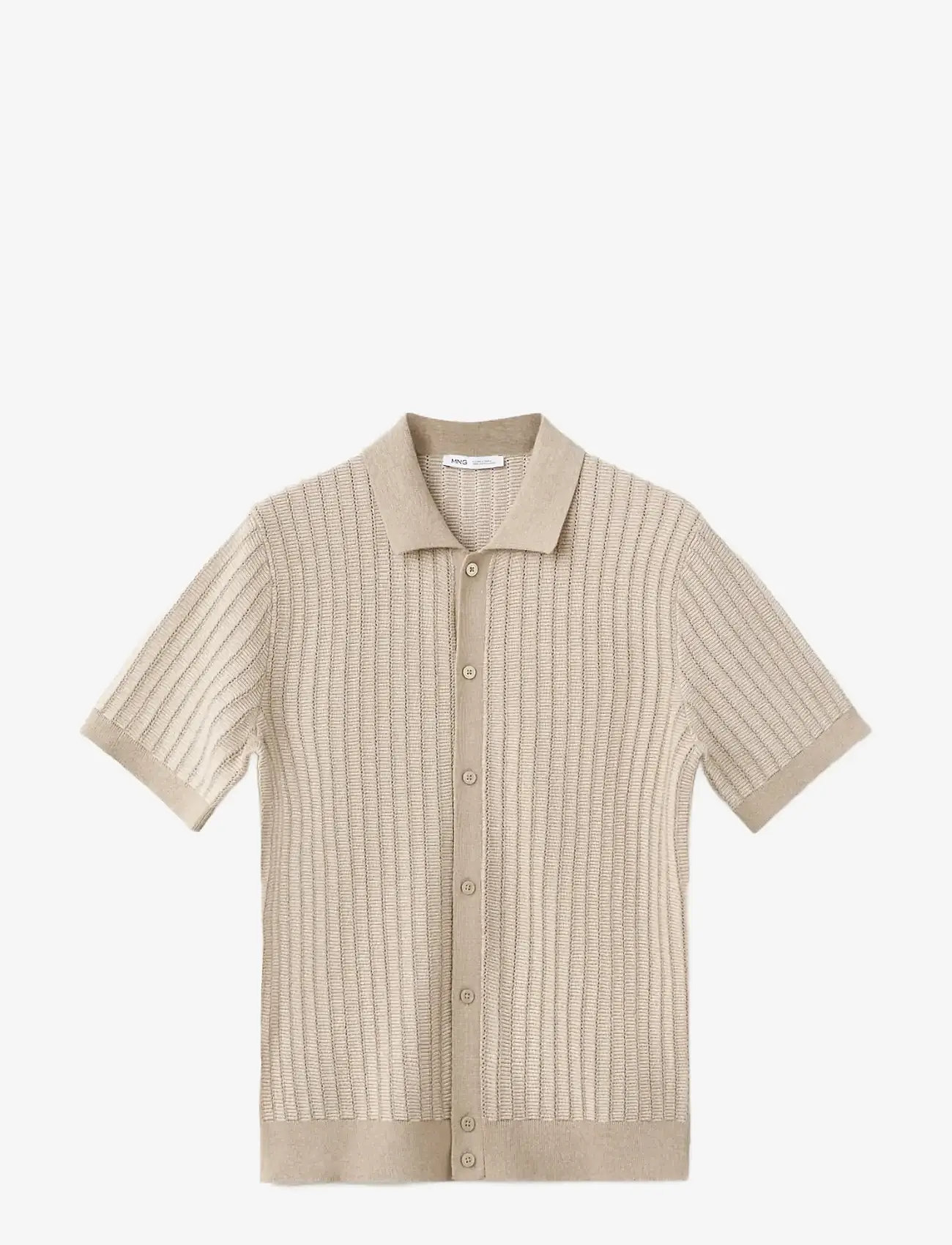 Mango - Structured knit polo shirt 100% cotton - lt pastel brown - 1