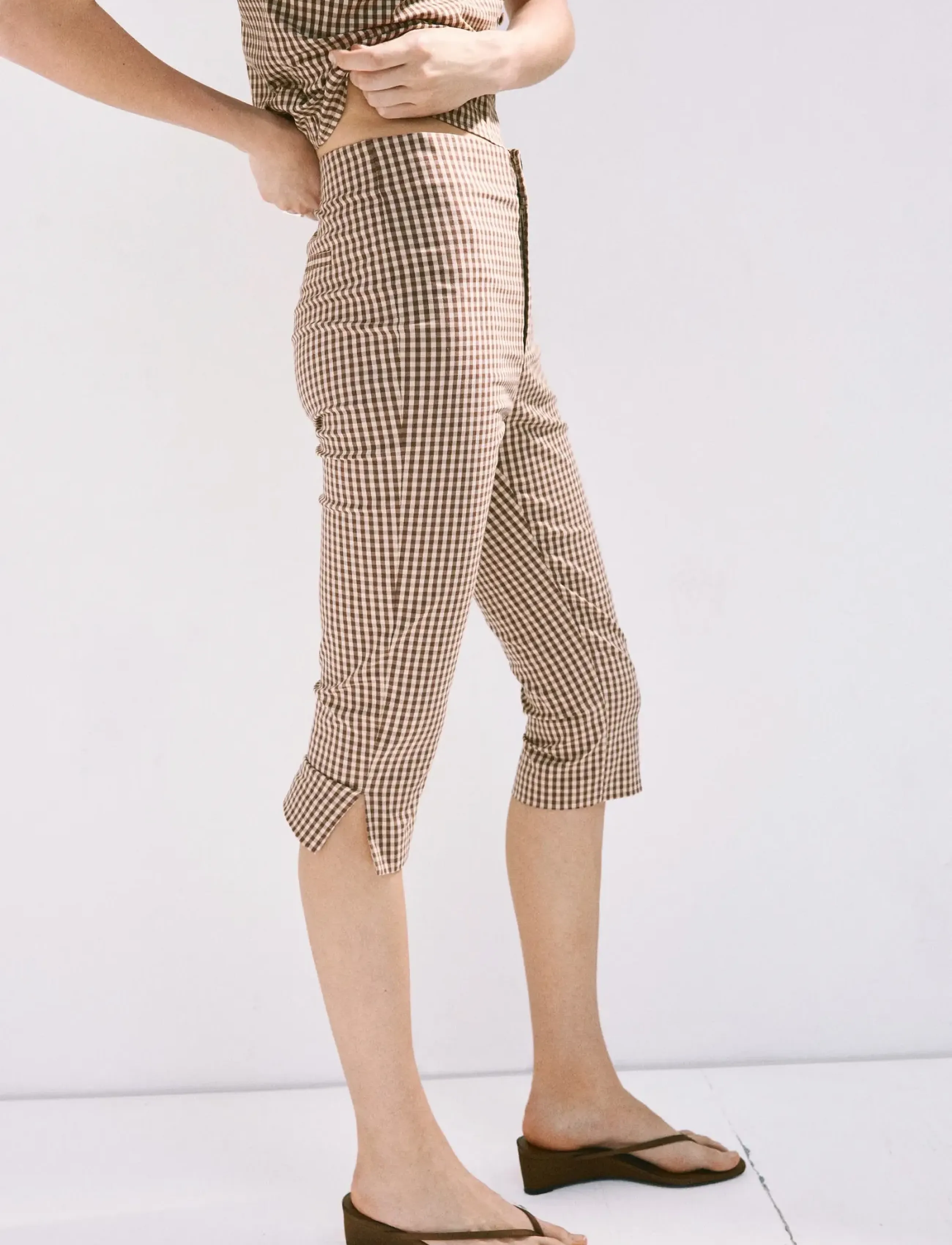 Mango Gingham Check Capri Trousers, 36, Brown, Bukser > Capri-Bukser, Dame
