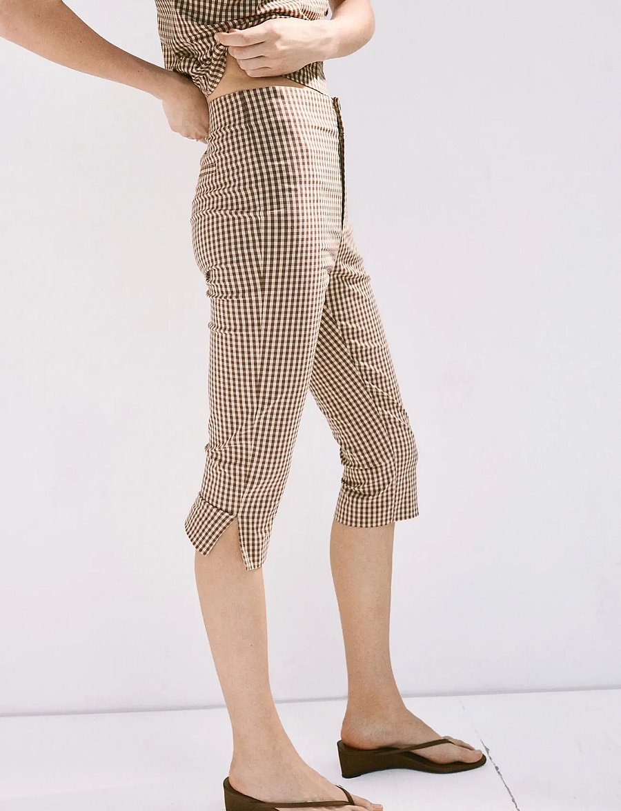 Mango - Gingham check capri trousers - capri bukser - brown - 0