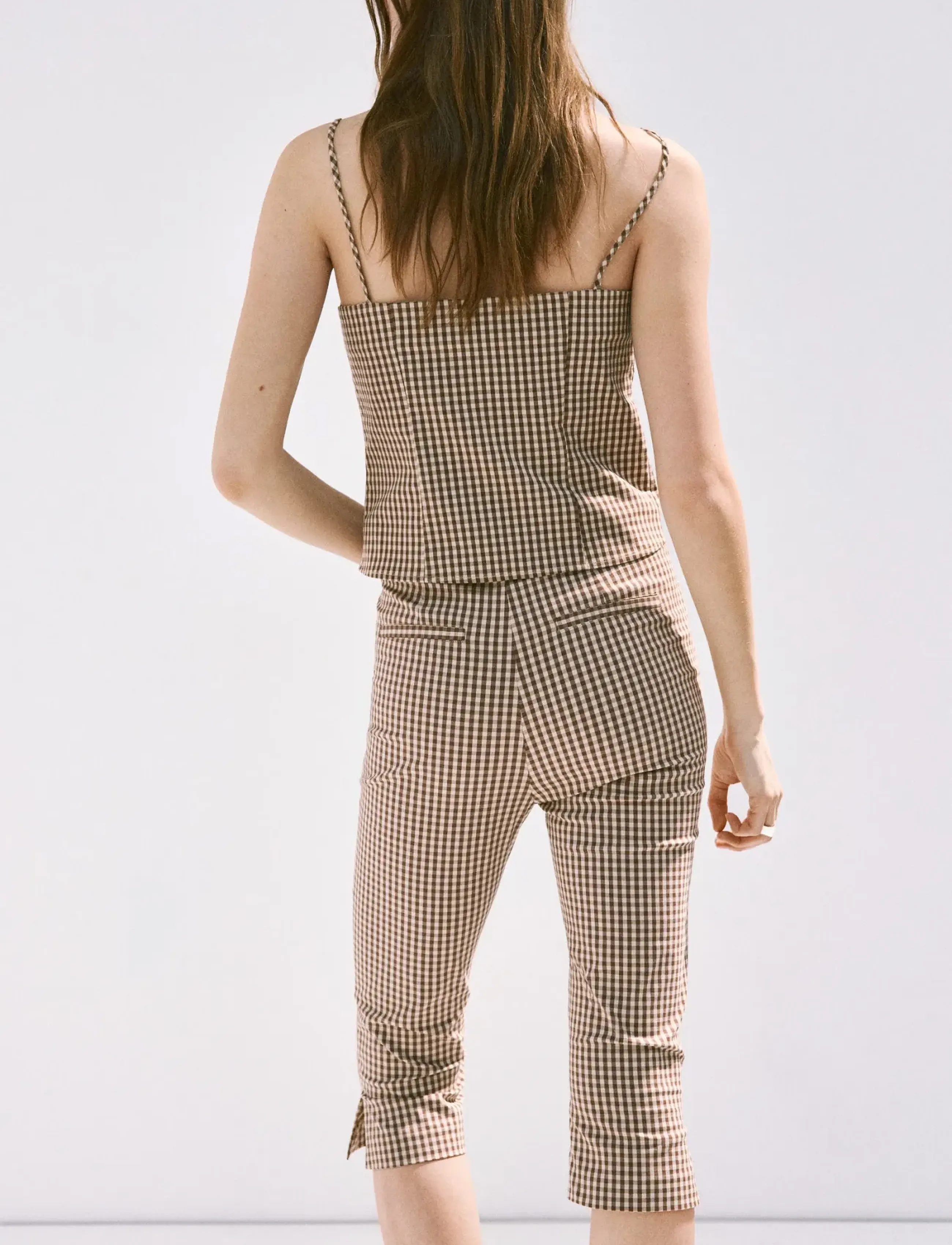 Mango - Gingham check capri trousers - capri bukser - brown - 2