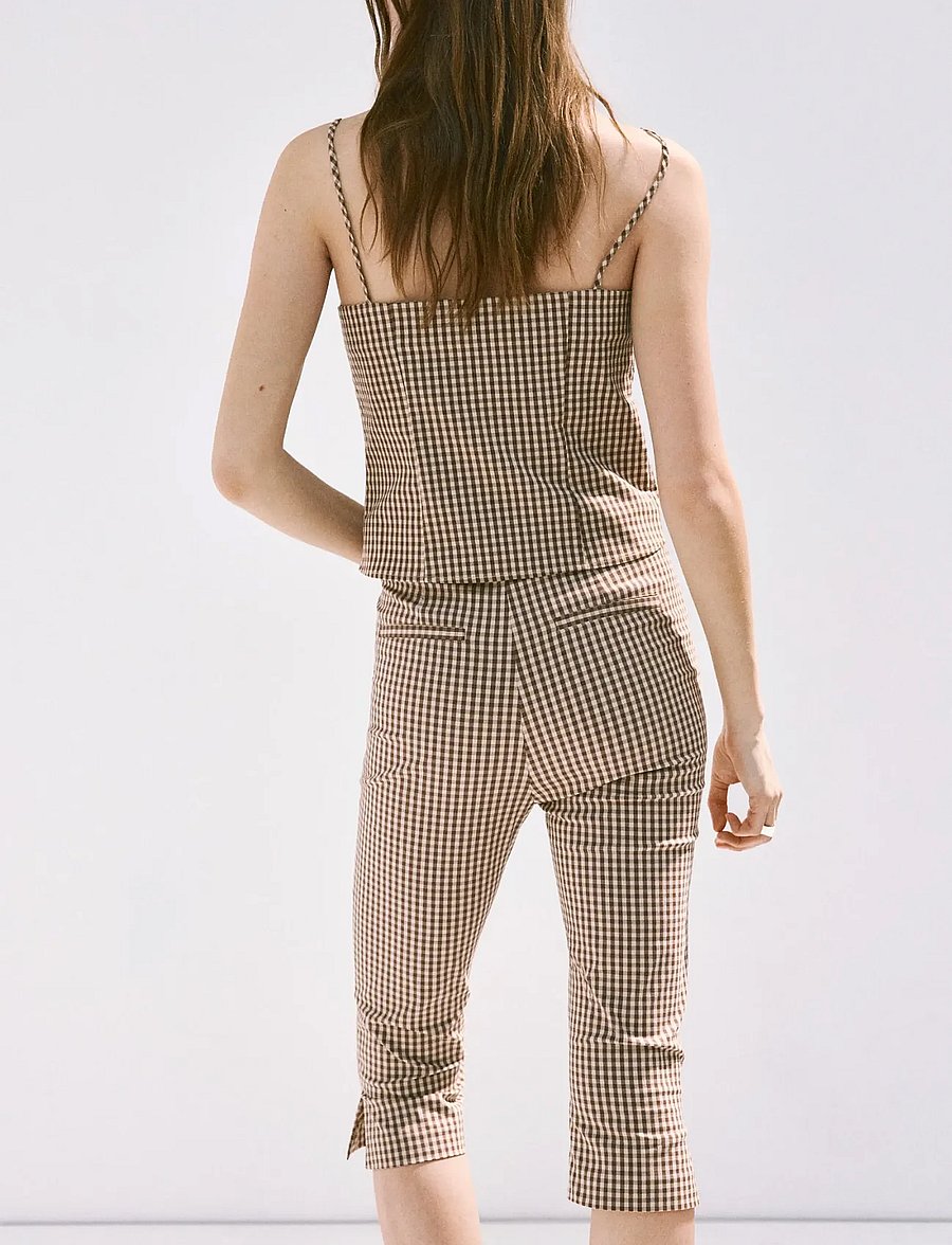 Mango - Gingham check capri trousers - capri bukser - brown - 2