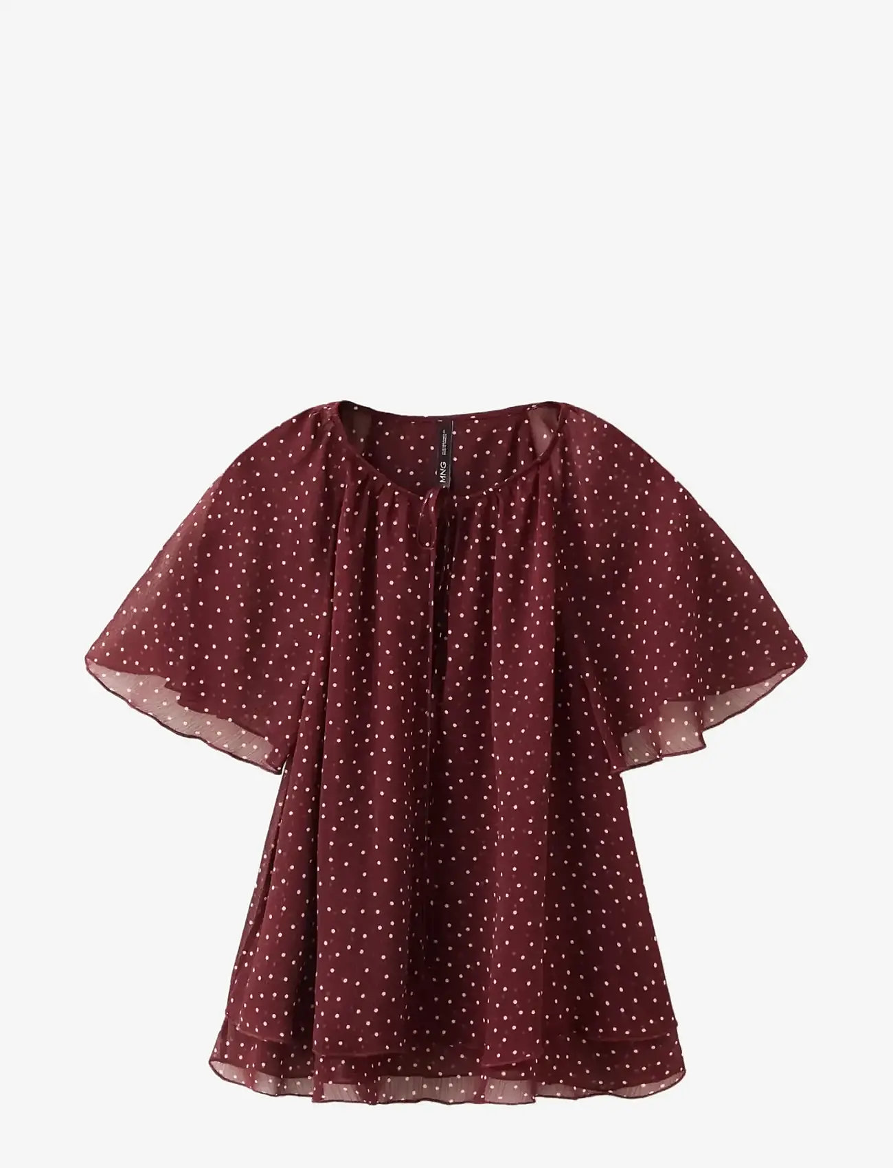 Mango - Bow polka-dot blouse - kortärmade blusar - dark red - 1