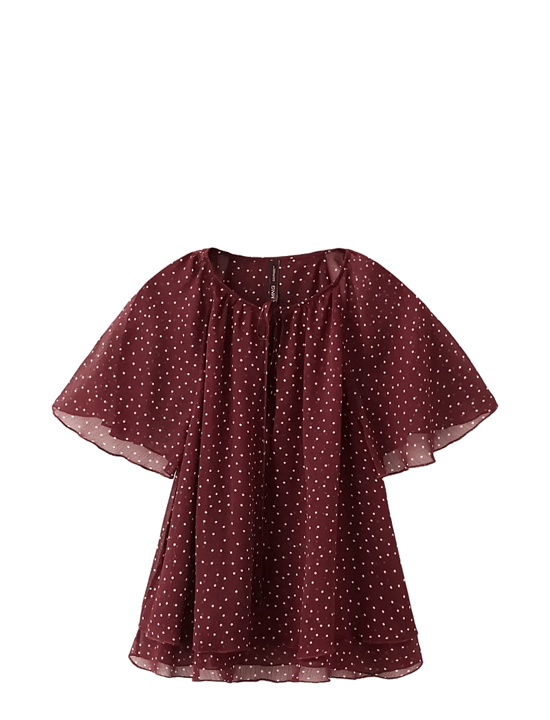 Mango - Bow polka-dot blouse - kortärmade blusar - dark red - 1