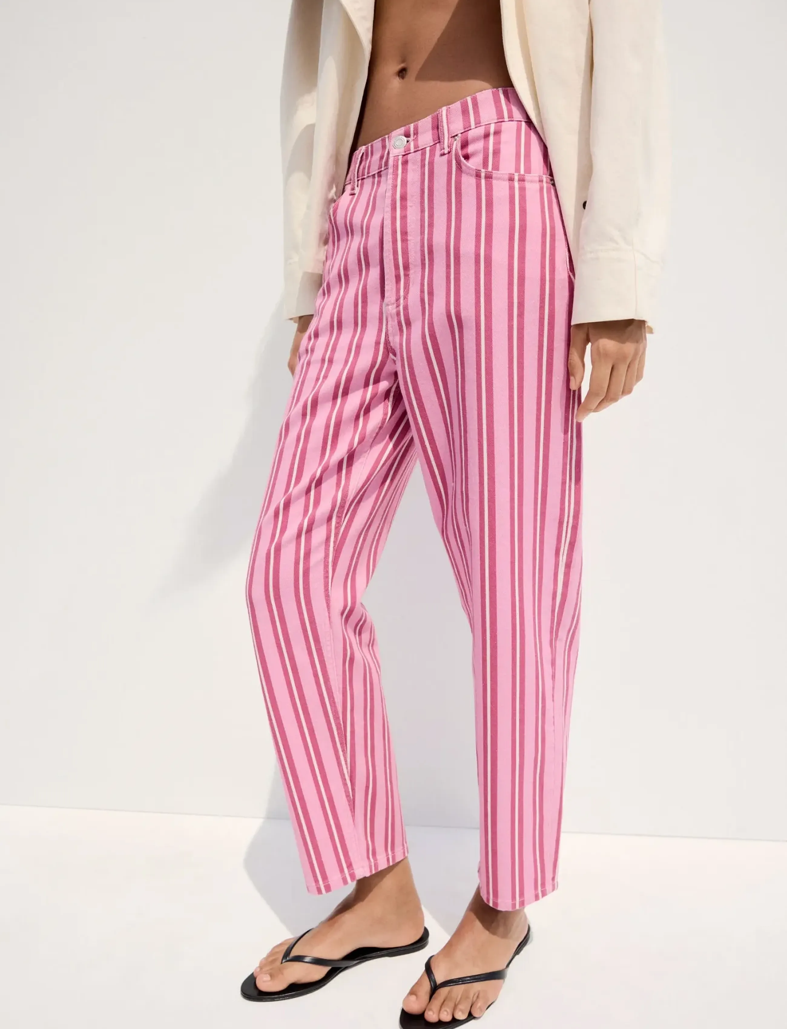 Mango Straight-Fit Striped Jeans, 38, Rosa - Straight-regular, Frauen