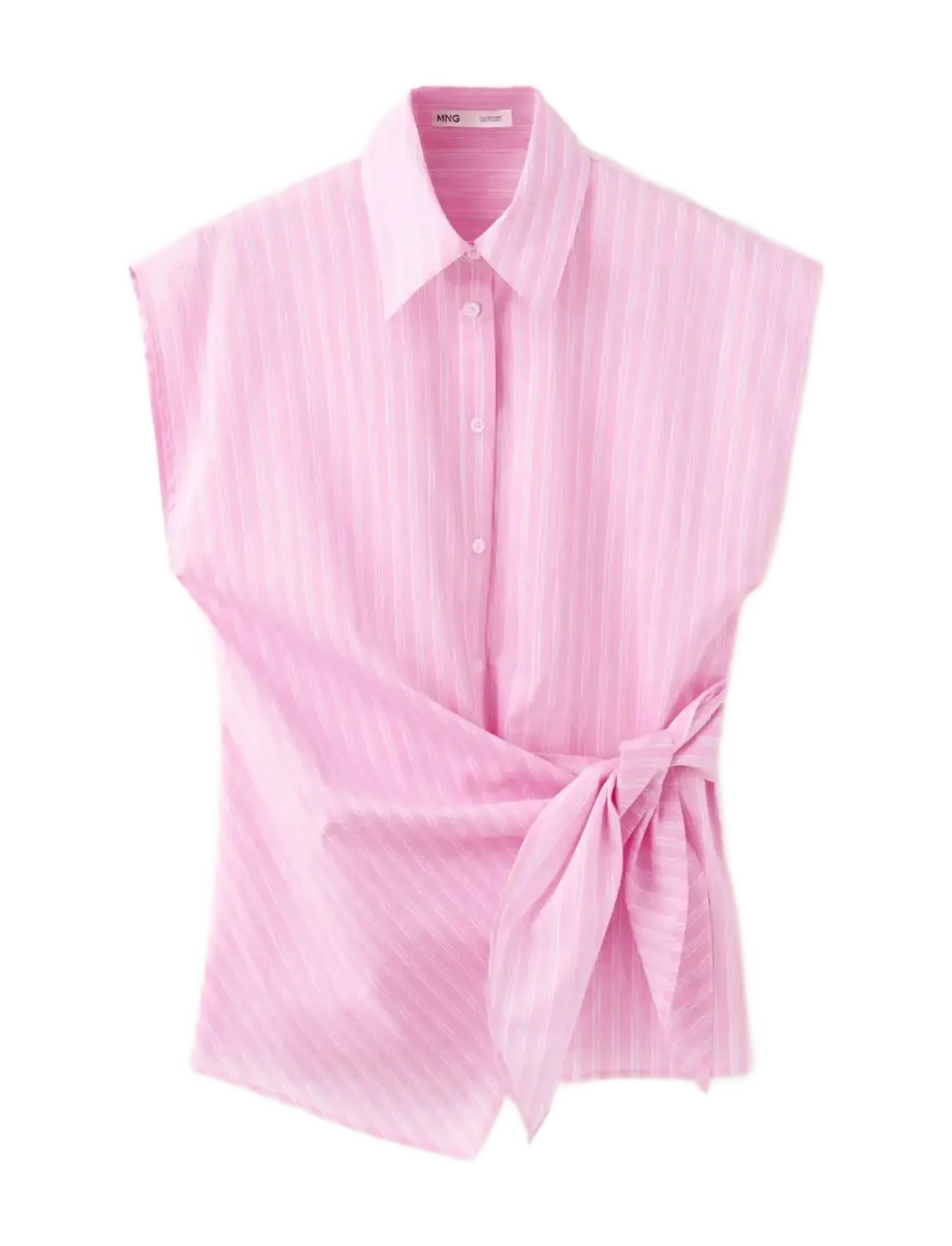 Mango - Striped cotton shirt with tie detail - pink - 1