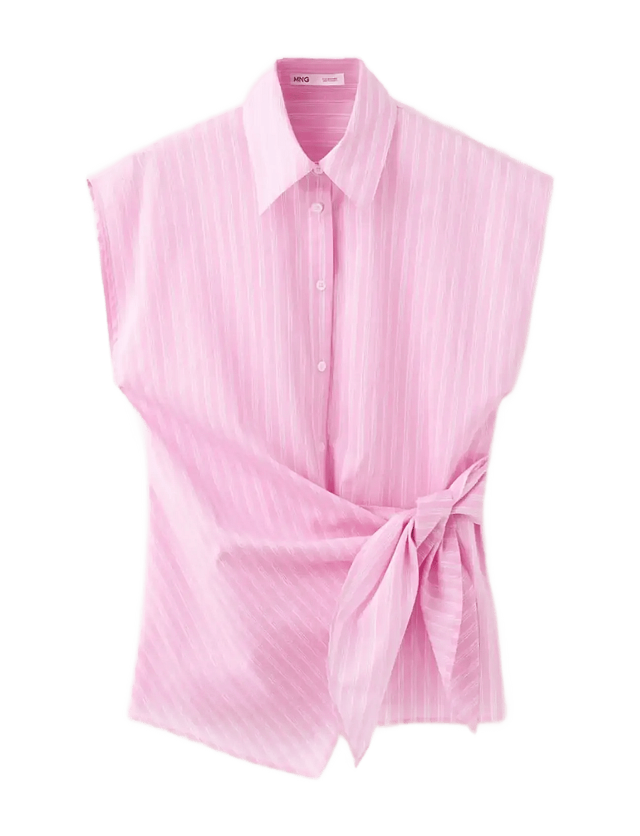 Mango - Striped cotton shirt with tie detail - pink - 1