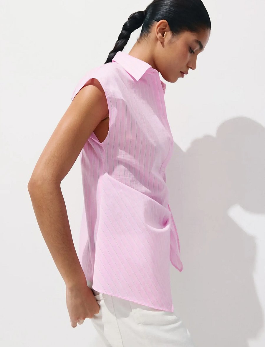 Mango - Striped cotton shirt with tie detail - pink - 0