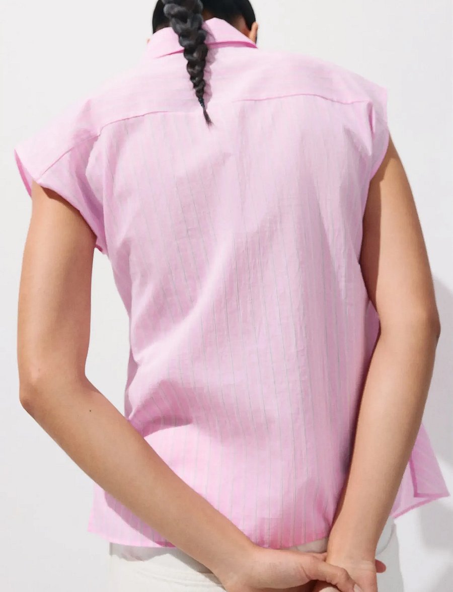 Mango - Striped cotton shirt with tie detail - pink - 2