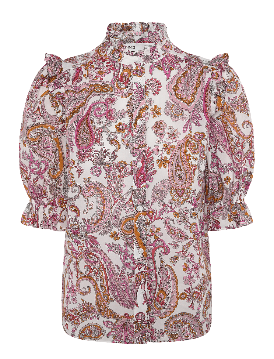 Mango - Paisley print ruffle blouse - kortärmade blusar - natural white - 1
