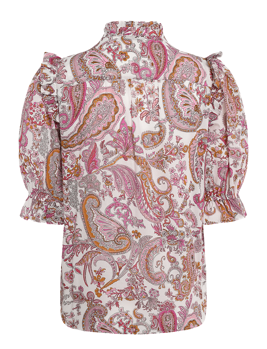 Mango - Paisley print ruffle blouse - kortärmade blusar - natural white - 2
