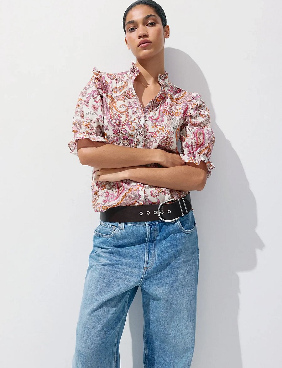 Mango - Paisley print ruffle blouse - natural white - 0