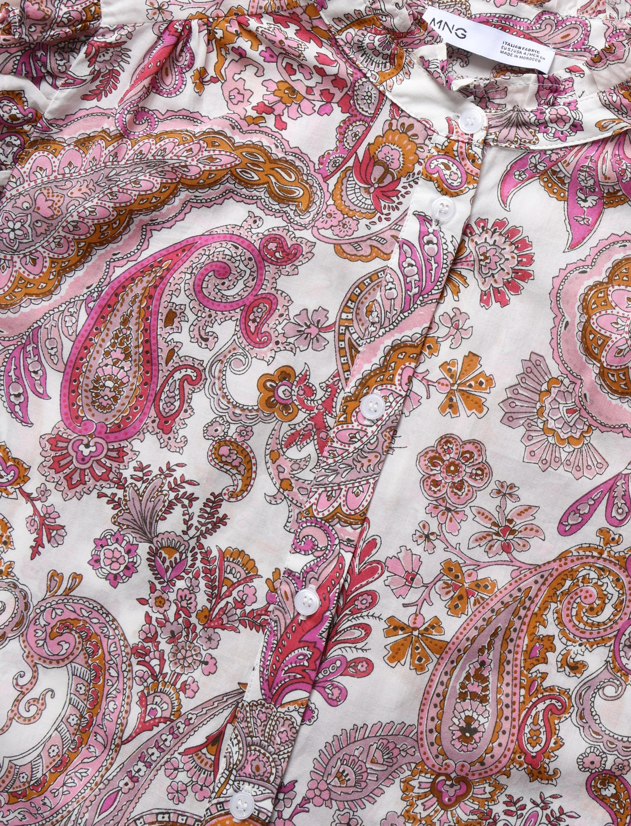 Mango - Paisley print ruffle blouse - kortärmade blusar - natural white - 4