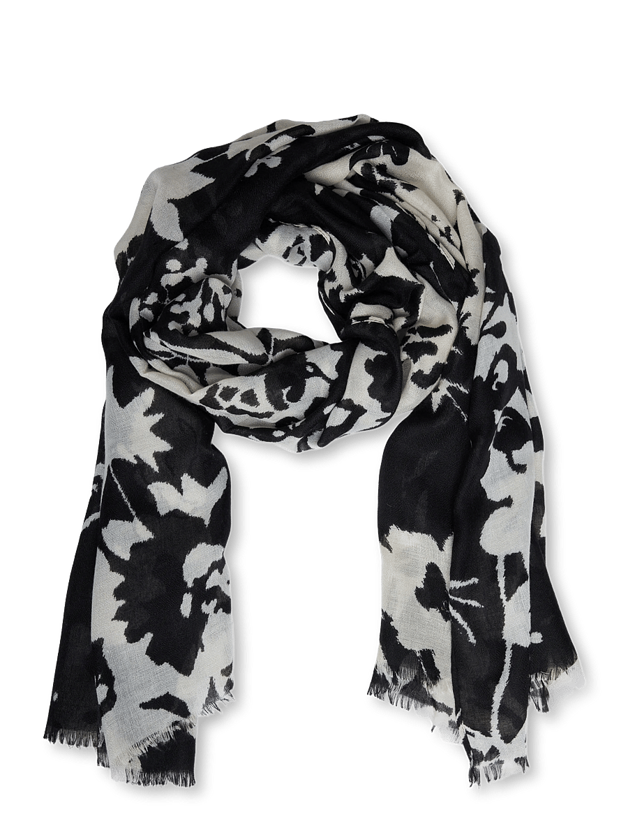 Mango - Printed scarf with frayed finishes - tynde tørklæder - black - 0