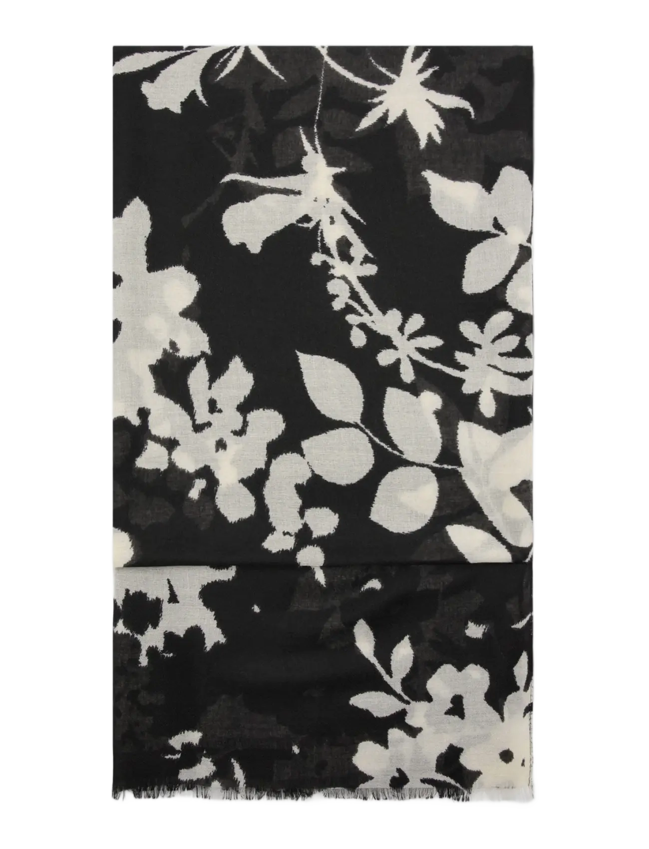 Mango Printed scarf with frayed finishes - Hverdags stil - BLACK / black