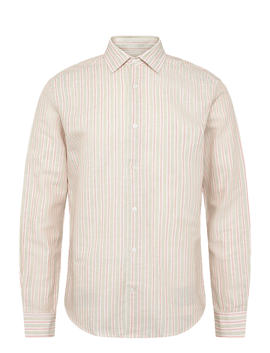 Mango - Linen-cotton blend stripe shirt - stribede skjorter - orange - 1