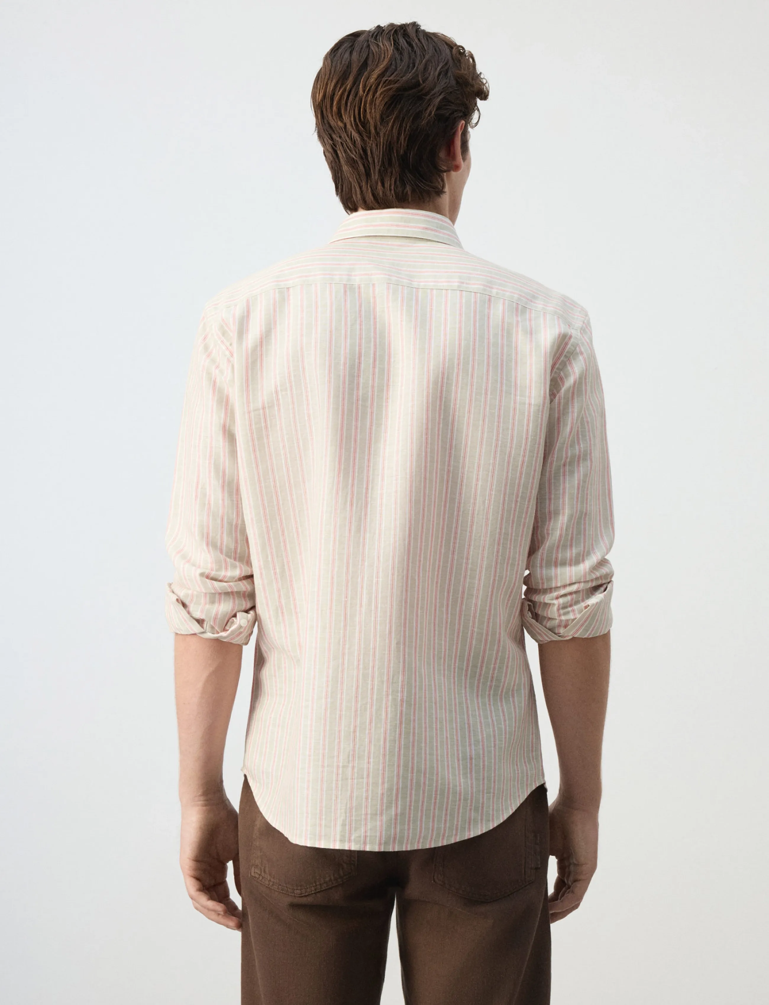 Mango - Linen-cotton blend stripe shirt - stribede skjorter - orange - 3