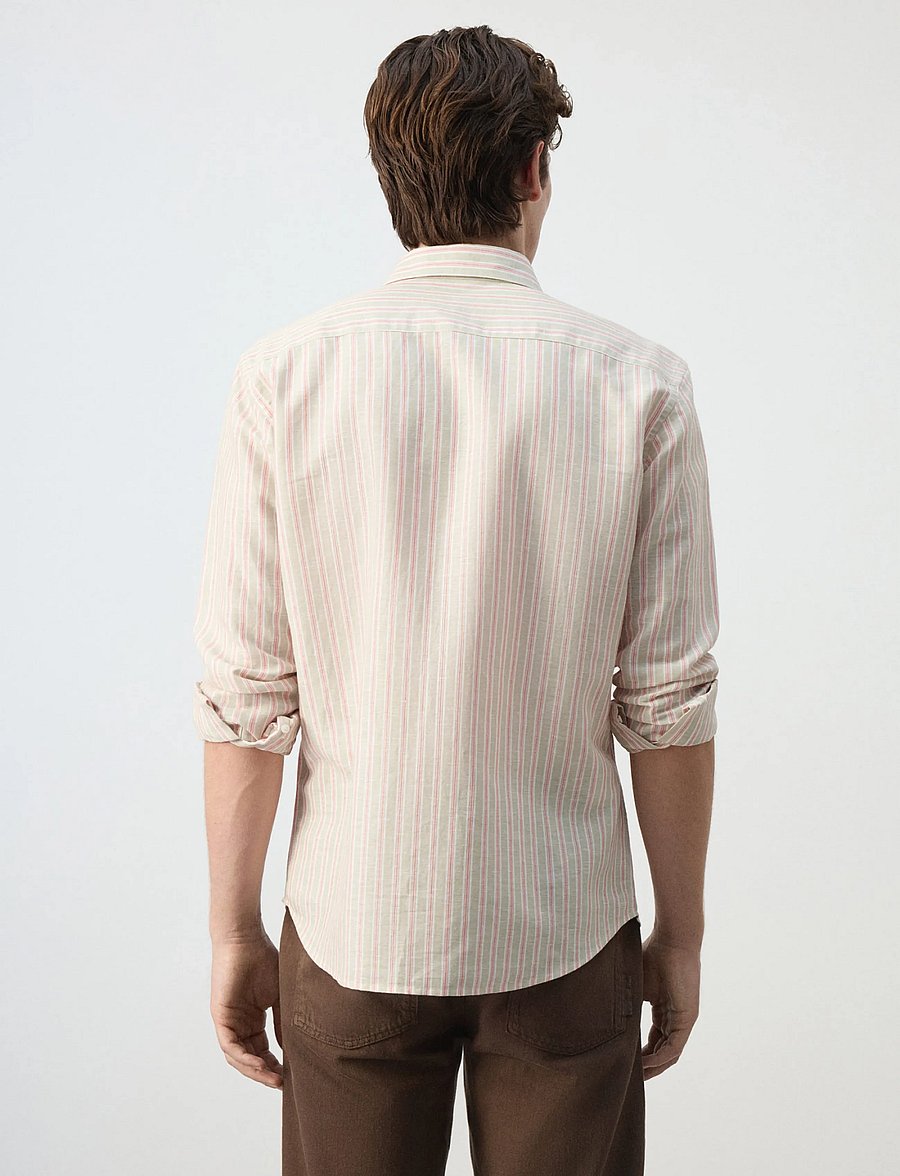Mango - Linen-cotton blend stripe shirt - stribede skjorter - orange - 3