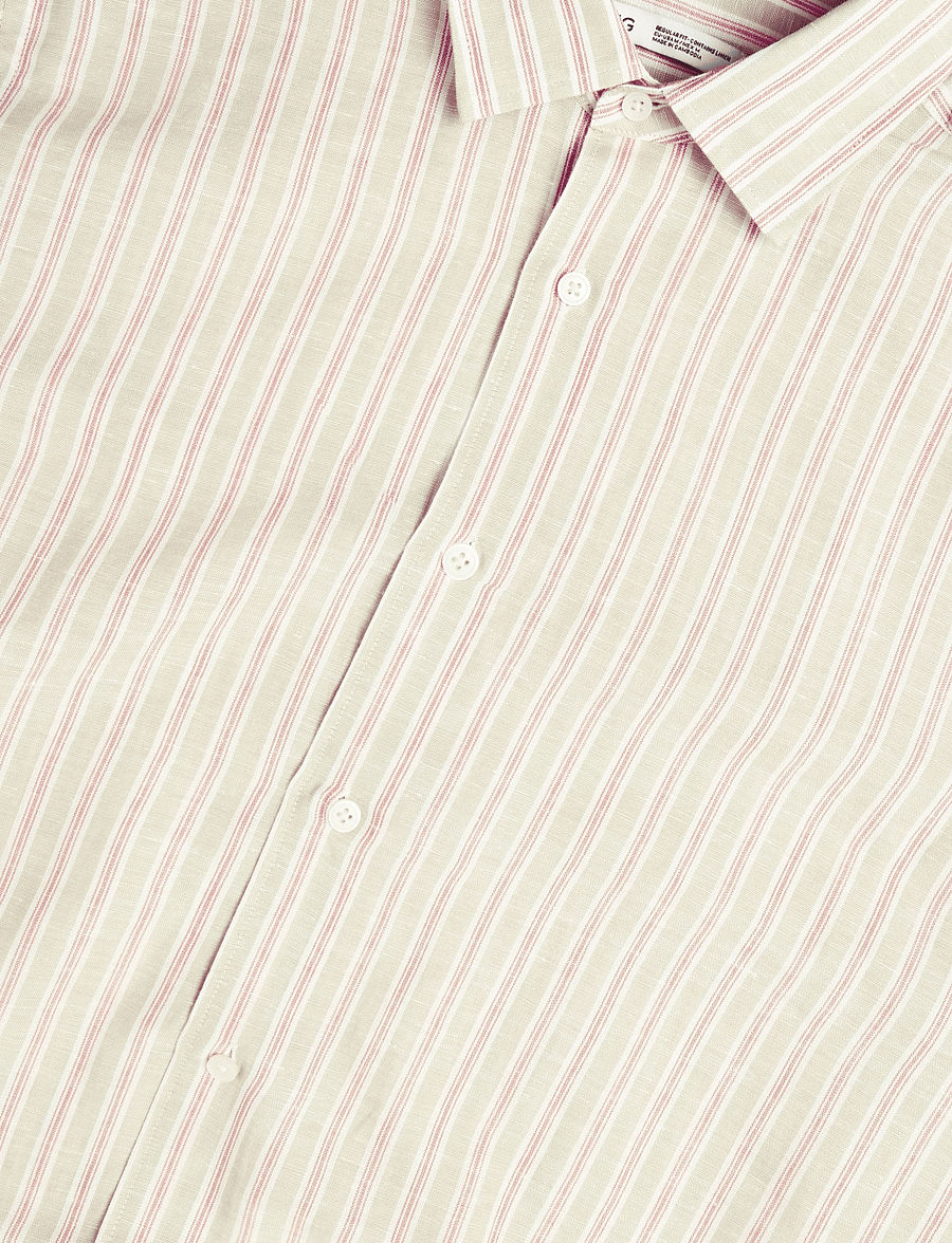 Mango - Linen-cotton blend stripe shirt - stribede skjorter - orange - 4